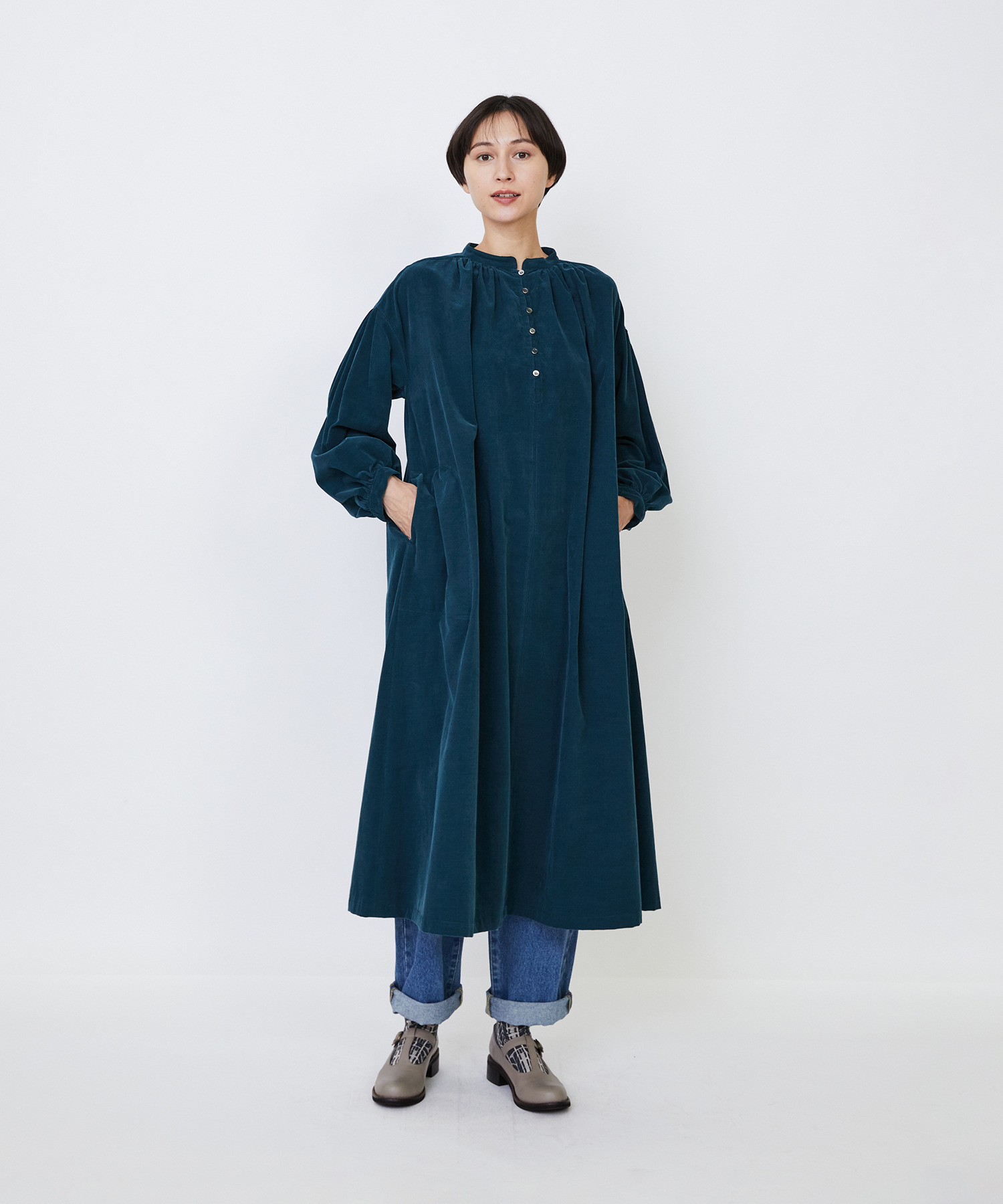 【LOISIR】｜2BUY10%OFF・3BUY20%OFF｜【MTサイズ有り】コットン細コールスモックワンピース 詳細画像 ブラウン 9