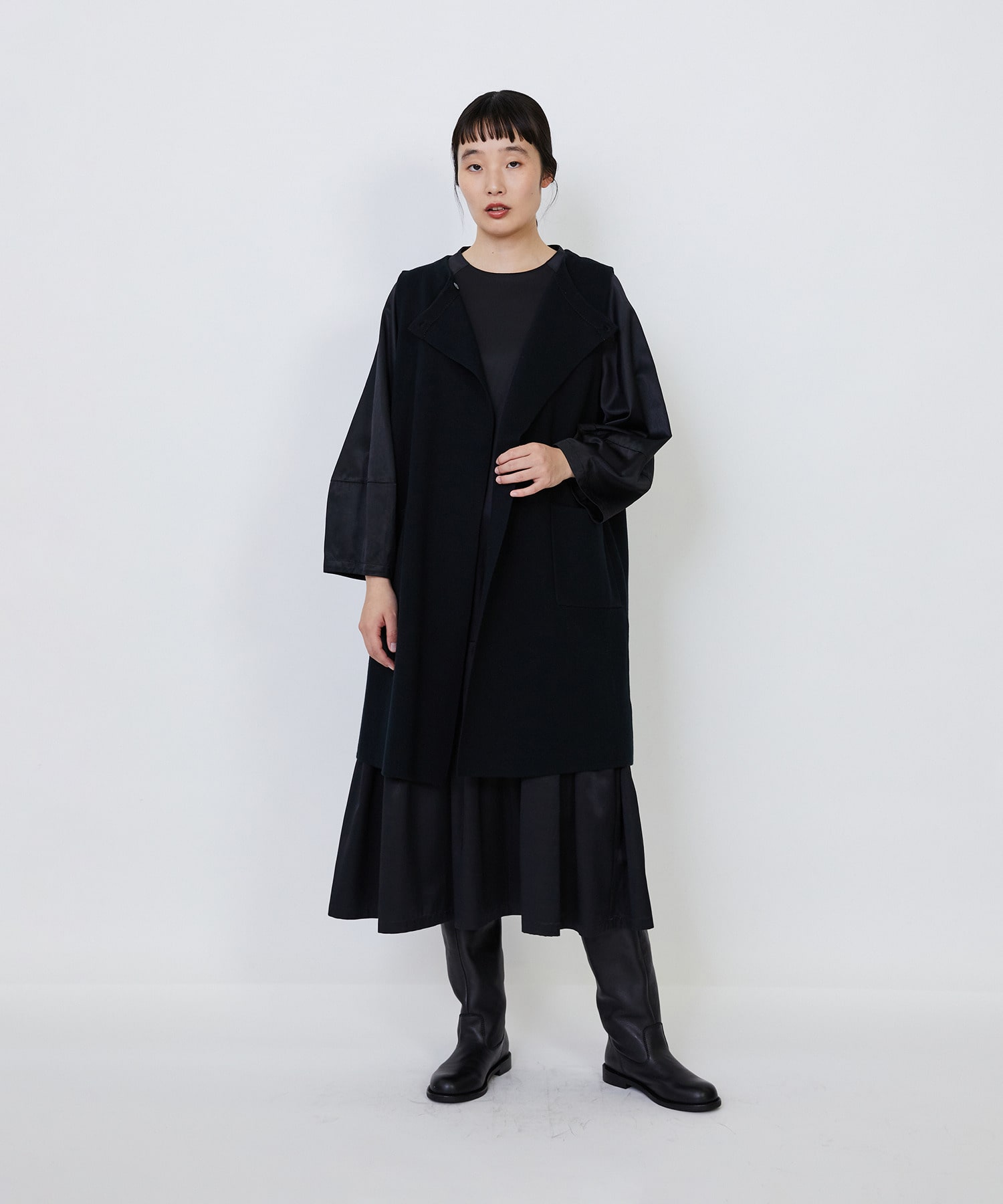 【LOISIR】｜2BUY10%OFF・3BUY20%OFF｜【MTサイズあり】コットンレーヨンサテンティアードワンピース 詳細画像 ブラック 1