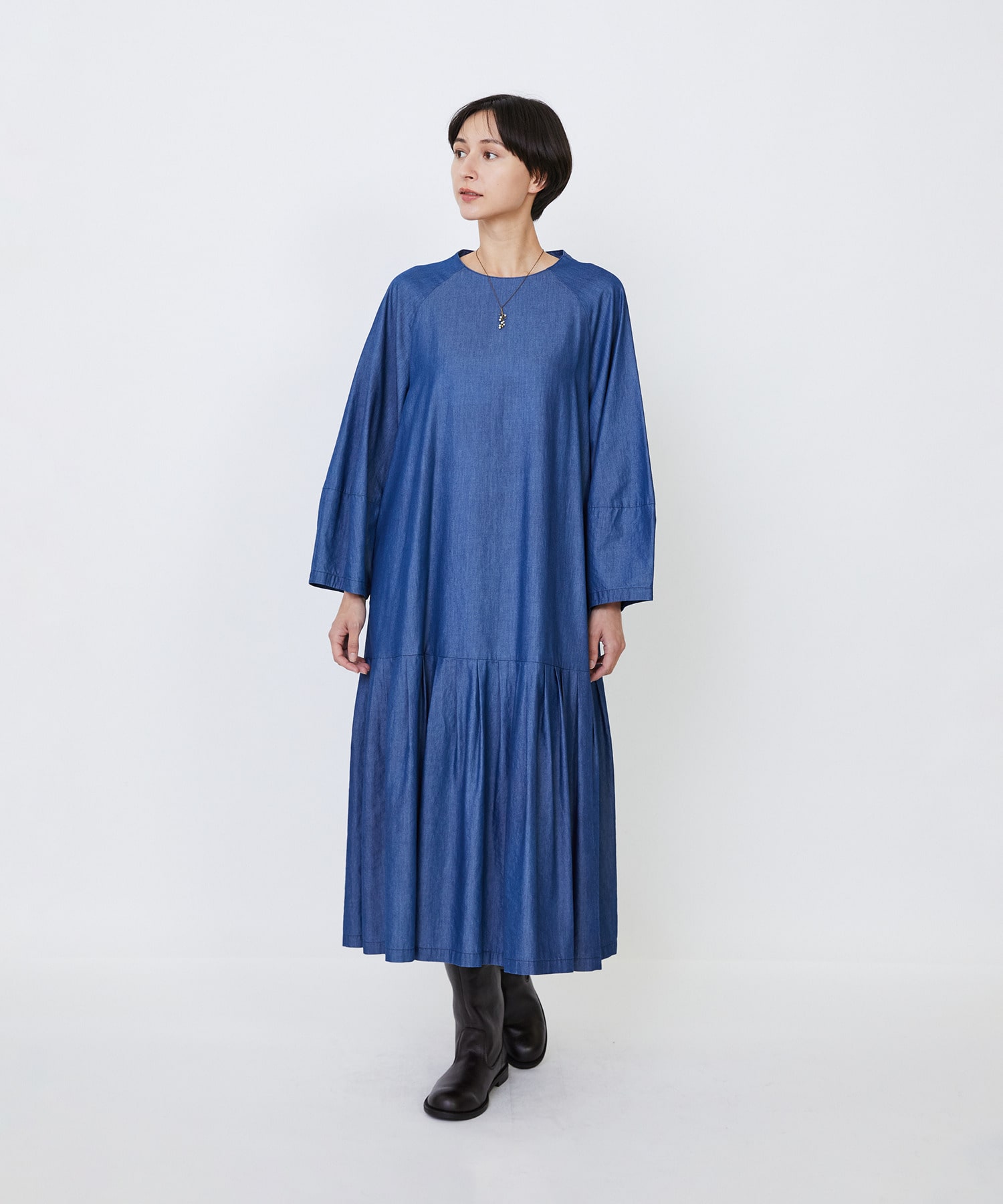 【LOISIR】｜2BUY10%OFF・3BUY20%OFF｜【MTサイズあり】ライトデニムティアードワンピース 詳細画像 インディゴブルー 3