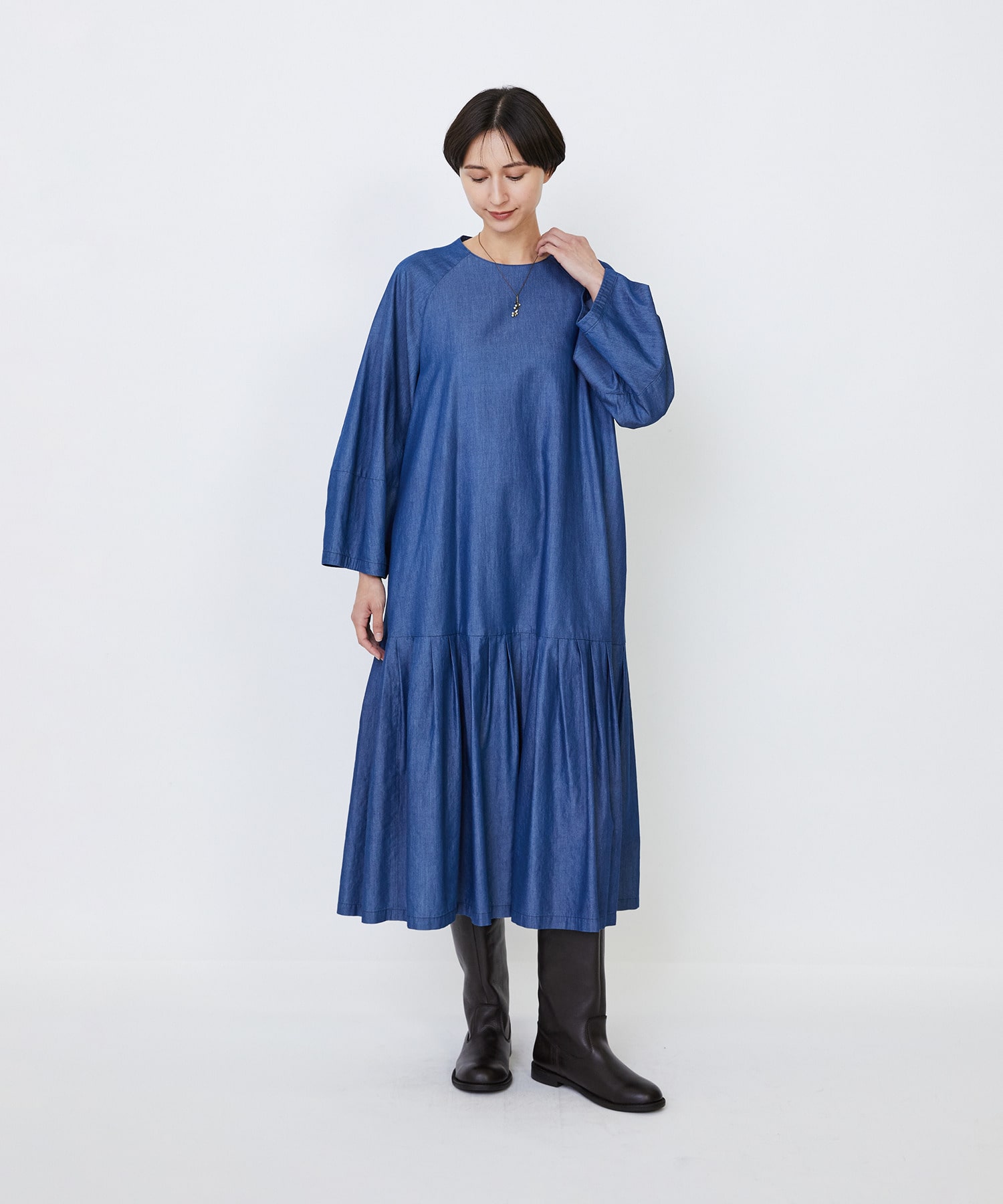 【LOISIR】｜2BUY10%OFF・3BUY20%OFF｜【MTサイズあり】ライトデニムティアードワンピース 詳細画像 インディゴブルー 4