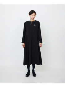 【LOISIR】エコダブルクロスキーネックワンピース 詳細画像 ブラック 1