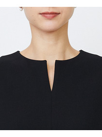 【LOISIR】エコダブルクロスキーネックワンピース 詳細画像 ブラック 10