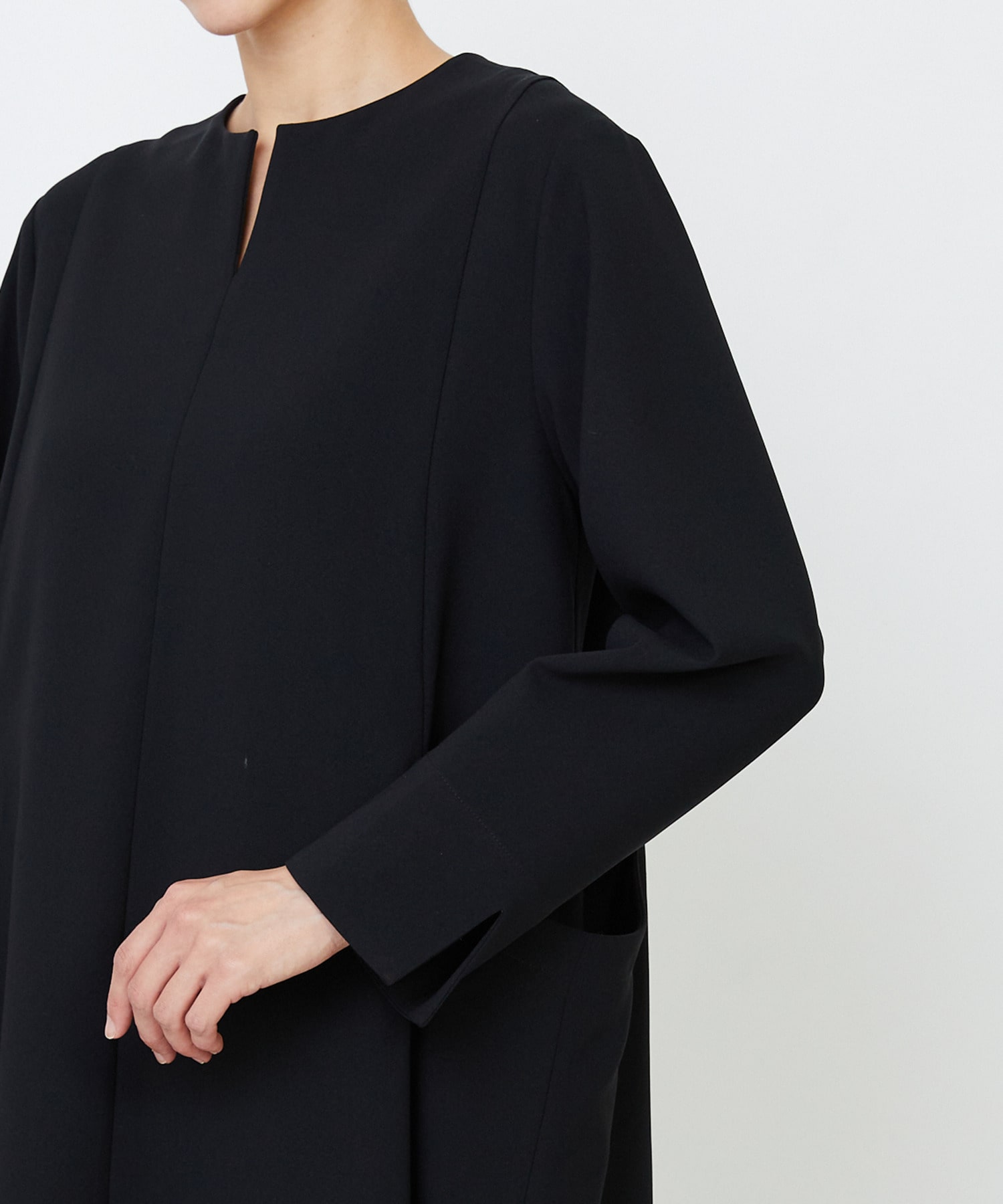 【LOISIR】エコダブルクロスキーネックワンピース 詳細画像 ブラック 12
