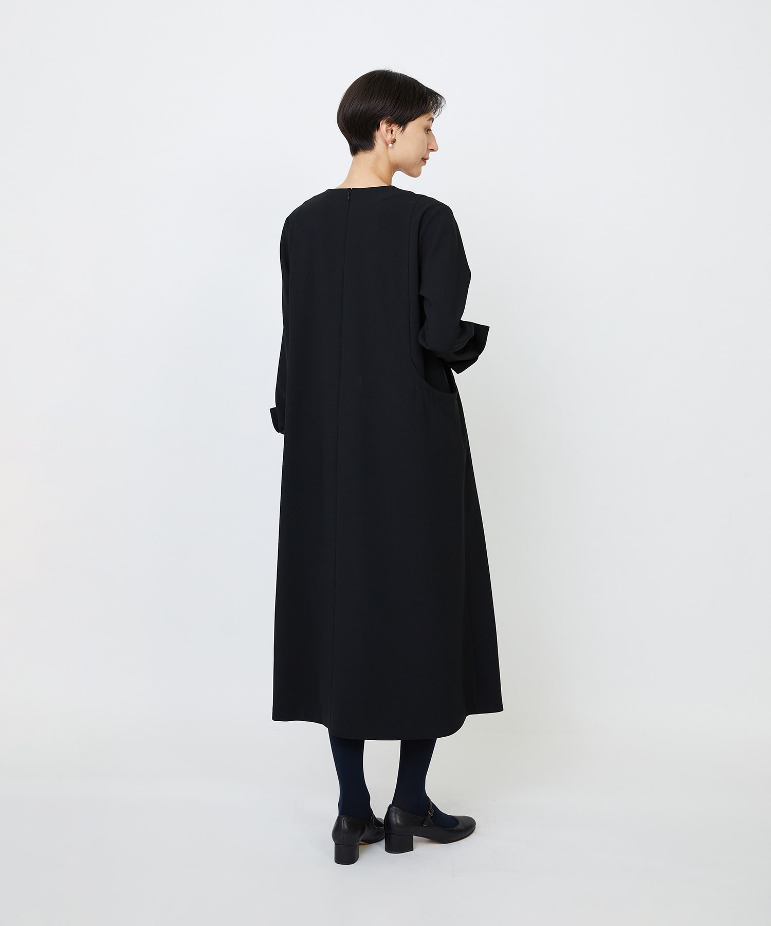 【LOISIR】エコダブルクロスキーネックワンピース 詳細画像 ブラック 6