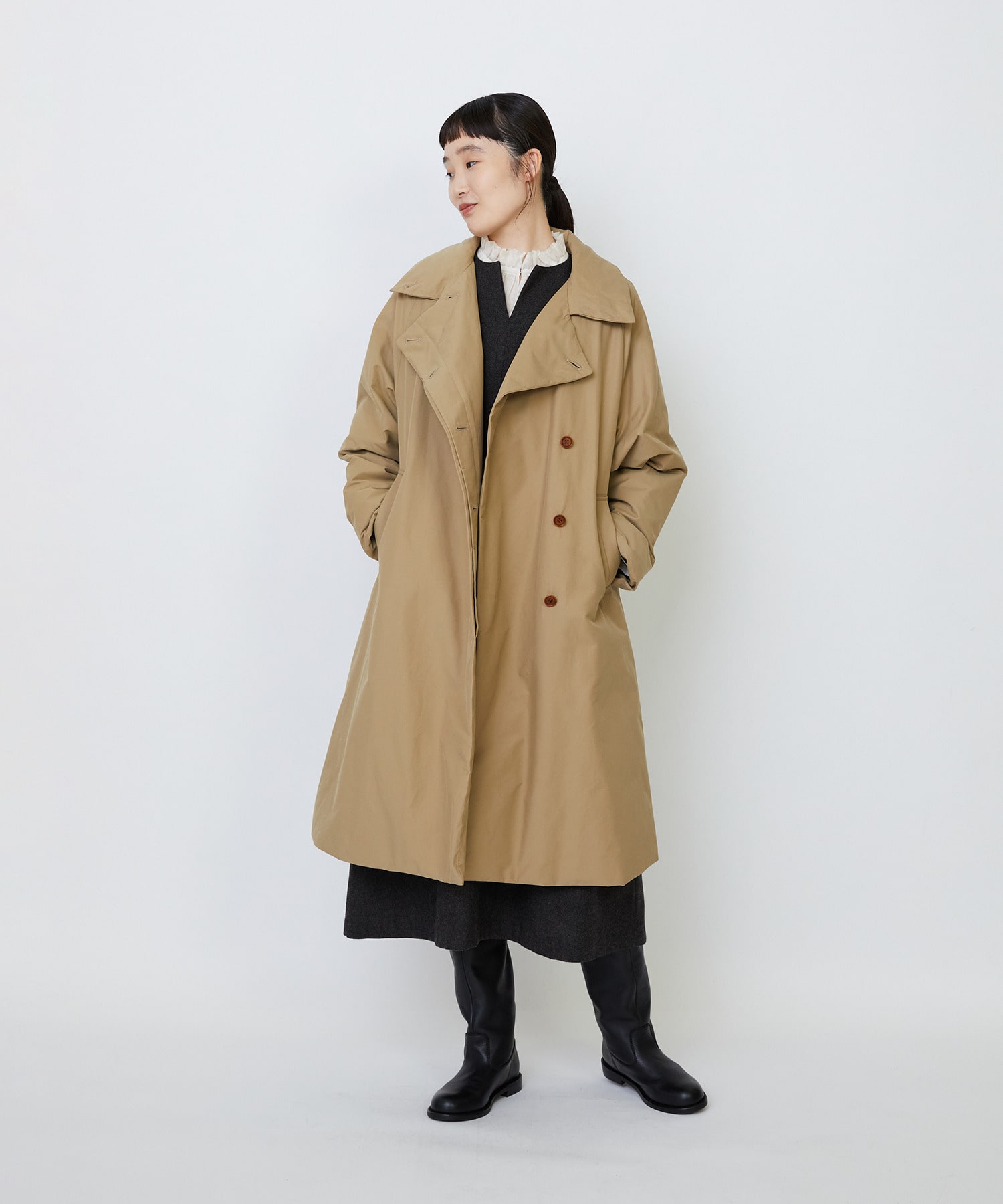 【LOISIR】エステルウールエターミンキーネックワンピース 詳細画像 ブラウン 1