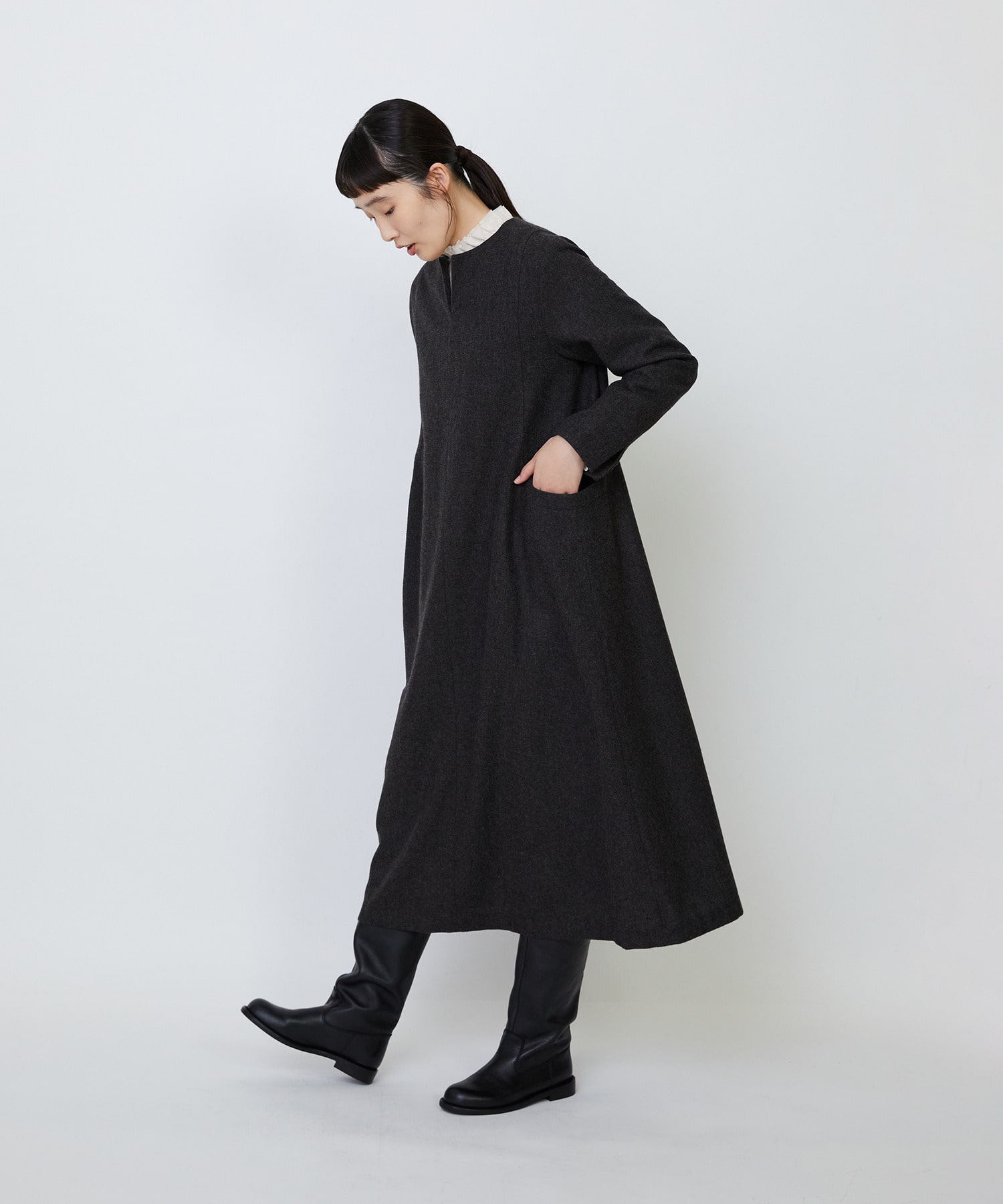 【LOISIR】エステルウールエターミンキーネックワンピース 詳細画像 ブラウン 6