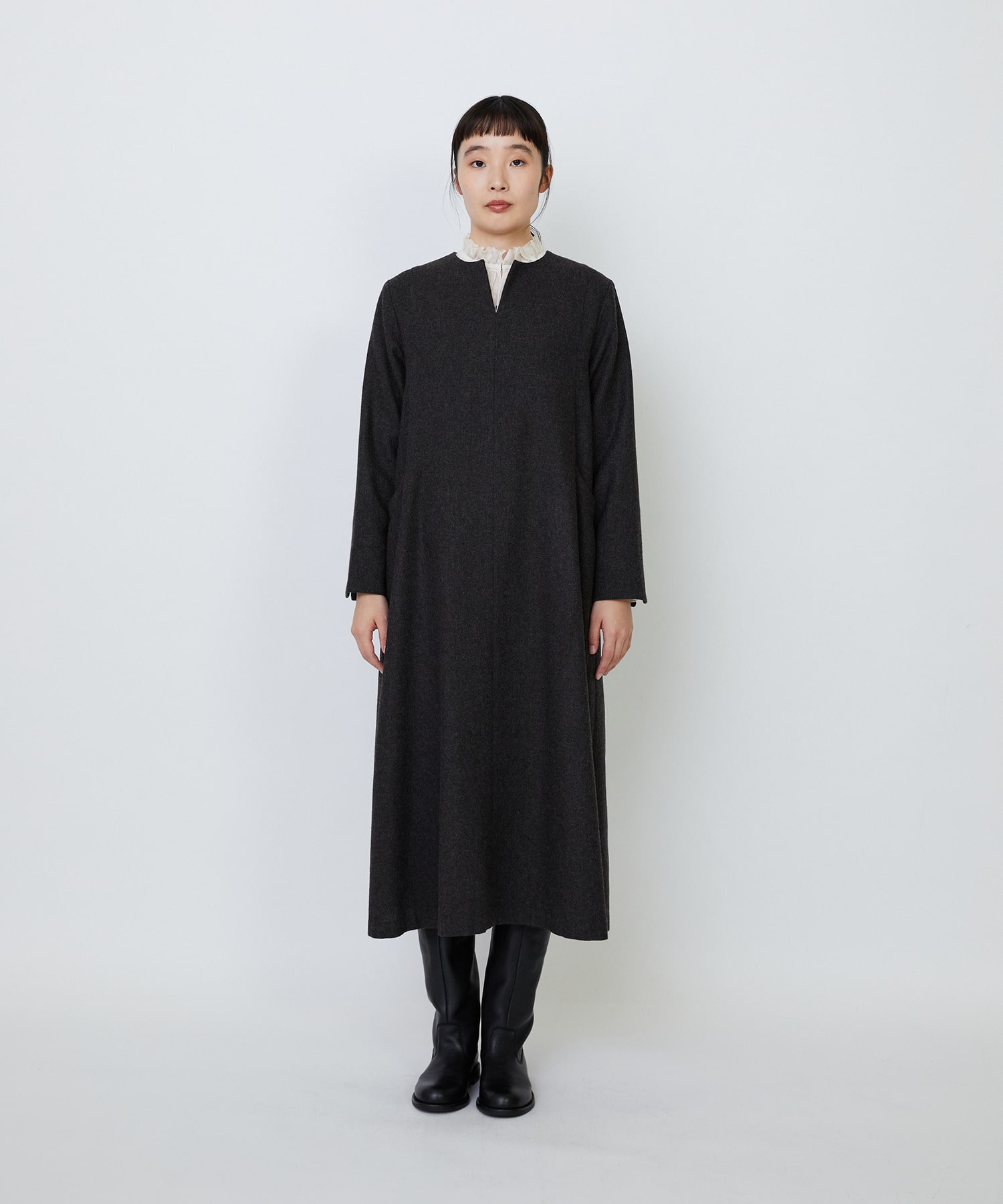 【LOISIR】エステルウールエターミンキーネックワンピース 詳細画像 ブラウン 8