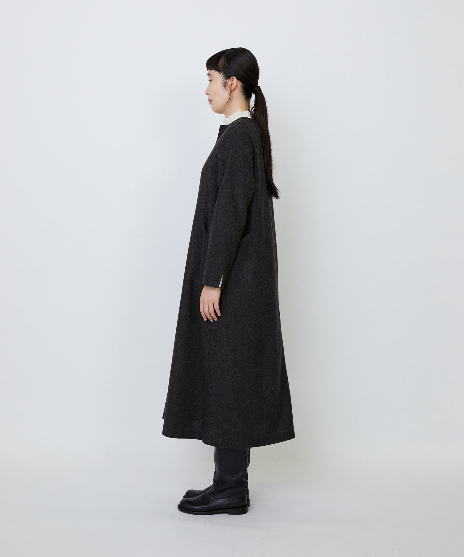 【LOISIR】エステルウールエターミンキーネックワンピース 詳細画像 ブラウン 9