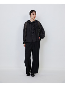 【LOISIR】｜2BUY10%OFF・3BUY20%OFF｜エステルリネンカールマイヤーフリルデザインブラウス 詳細画像 ブラック 4