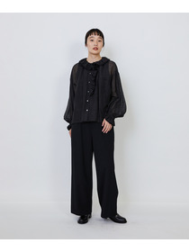【LOISIR】｜2BUY10%OFF・3BUY20%OFF｜エステルリネンカールマイヤーフリルデザインブラウス 詳細画像 ブラック 5