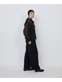 【LOISIR】｜2BUY10%OFF・3BUY20%OFF｜エステルリネンカールマイヤーフリルデザインブラウス 詳細画像 ブラック 6