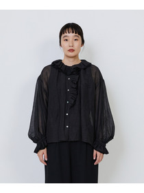 【LOISIR】｜2BUY10%OFF・3BUY20%OFF｜エステルリネンカールマイヤーフリルデザインブラウス 詳細画像 ブラック 9