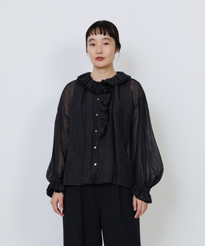 【LOISIR】｜2BUY10%OFF・3BUY20%OFF｜エステルリネンカールマイヤーフリルデザインブラウス 詳細画像 ブラック 1
