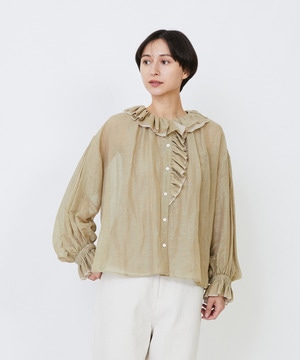 【LOISIR】｜2BUY10%OFF・3BUY20%OFF｜エステルリネンカールマイヤーフリルデザインブラウス 詳細画像 ベージュ 1