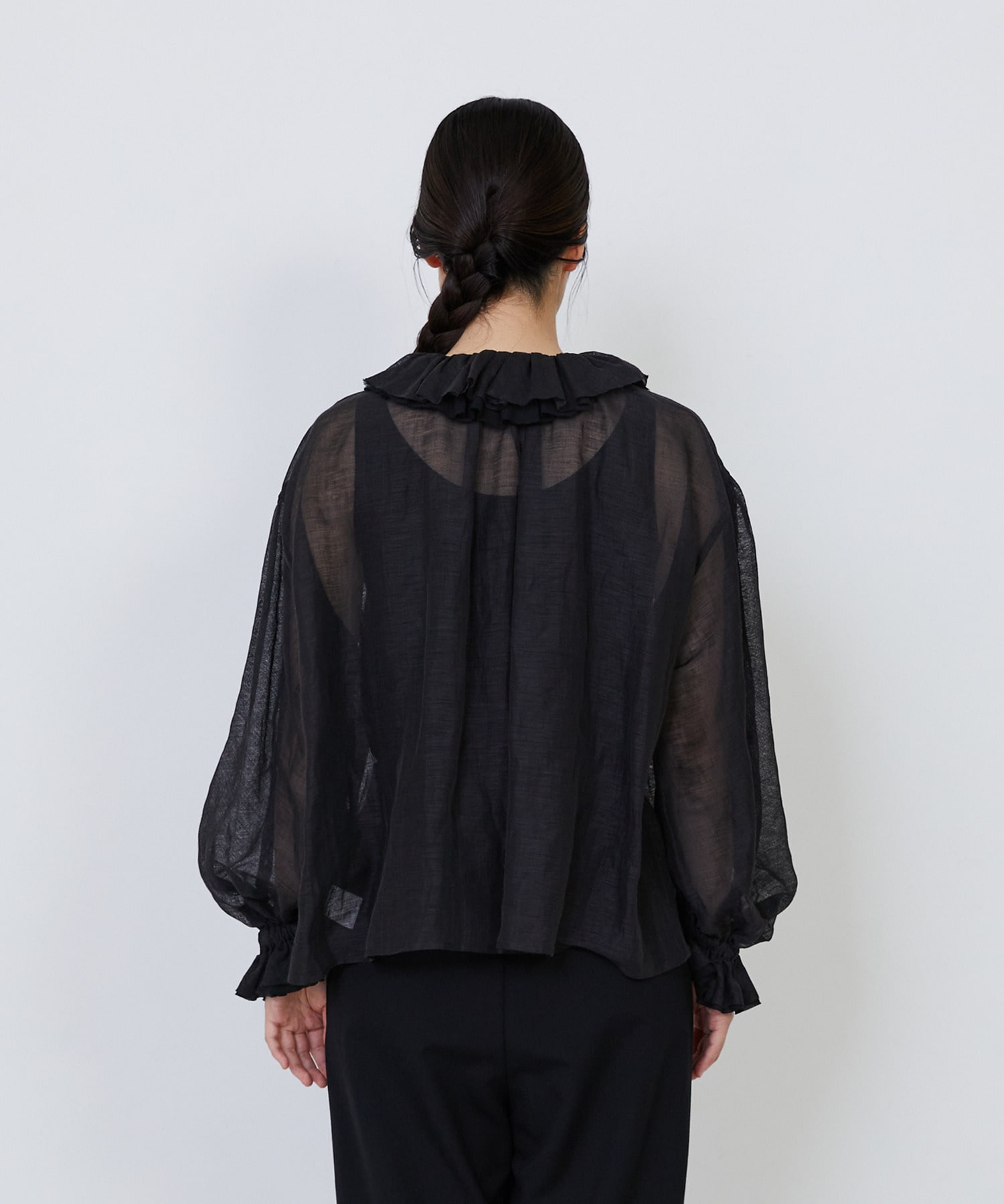 【LOISIR】｜2BUY10%OFF・3BUY20%OFF｜エステルリネンカールマイヤーフリルデザインブラウス 詳細画像 ブラック 11