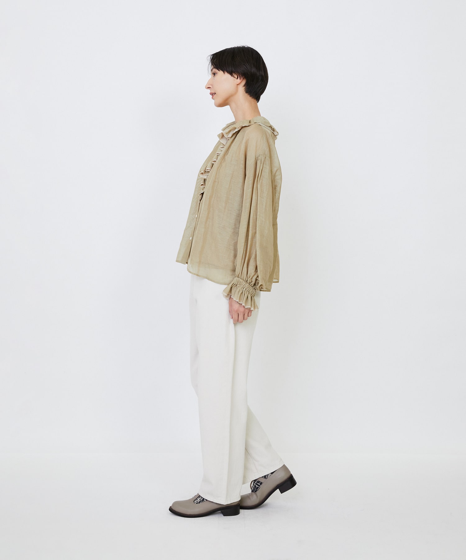 【LOISIR】｜2BUY10%OFF・3BUY20%OFF｜エステルリネンカールマイヤーフリルデザインブラウス 詳細画像 ブラック 15