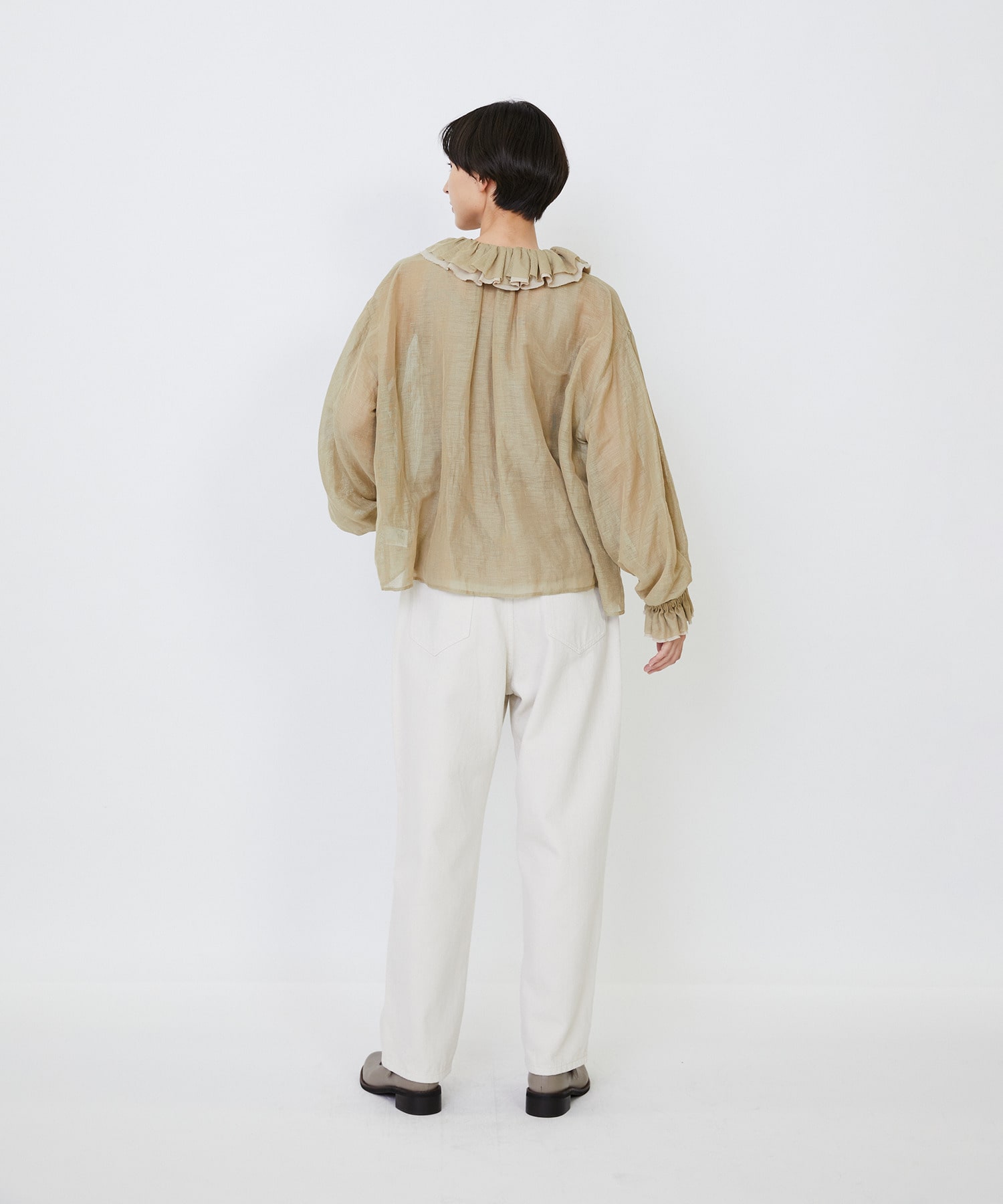 【LOISIR】｜2BUY10%OFF・3BUY20%OFF｜エステルリネンカールマイヤーフリルデザインブラウス 詳細画像 ブラック 16