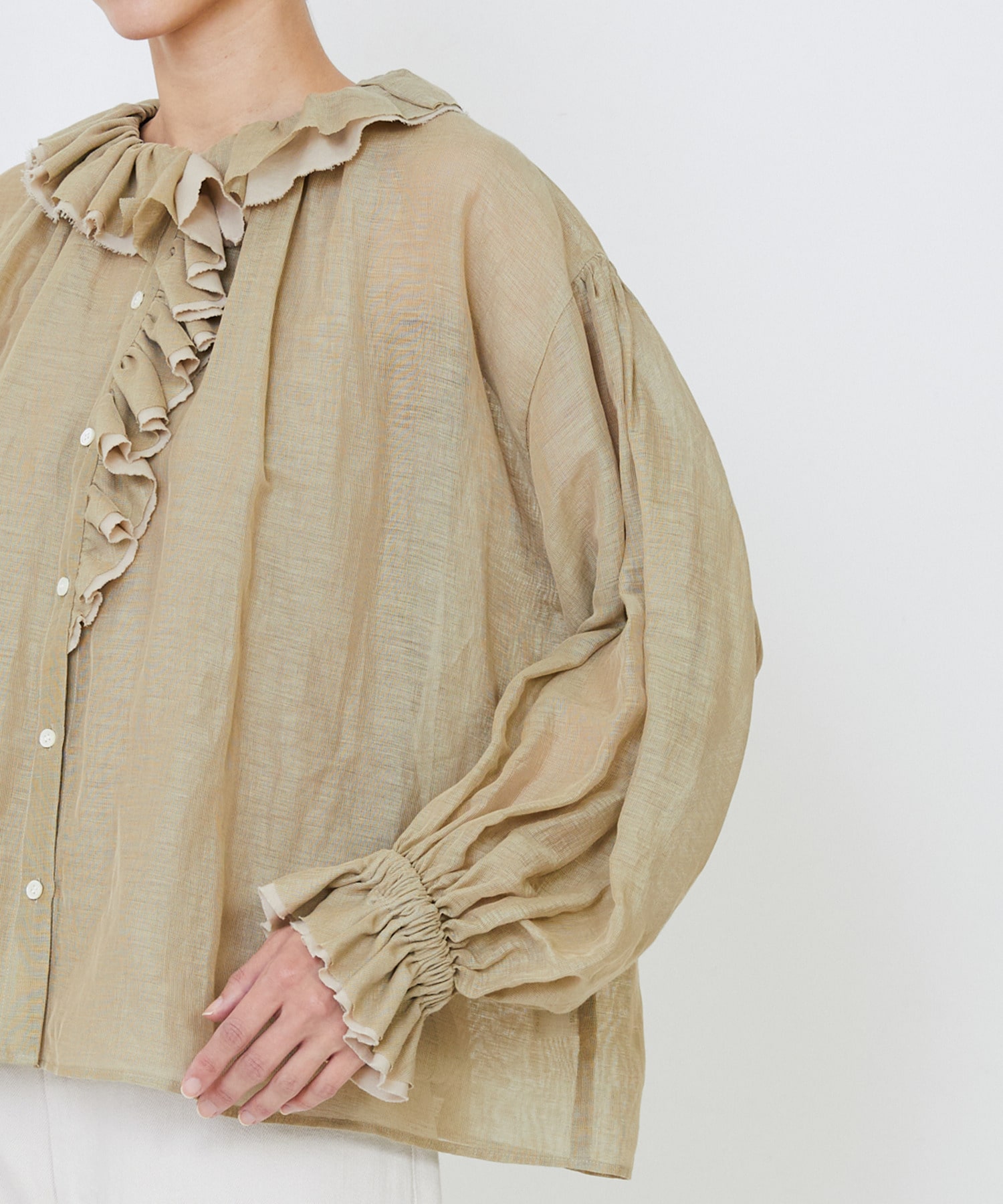 【LOISIR】｜2BUY10%OFF・3BUY20%OFF｜エステルリネンカールマイヤーフリルデザインブラウス 詳細画像 ブラック 22