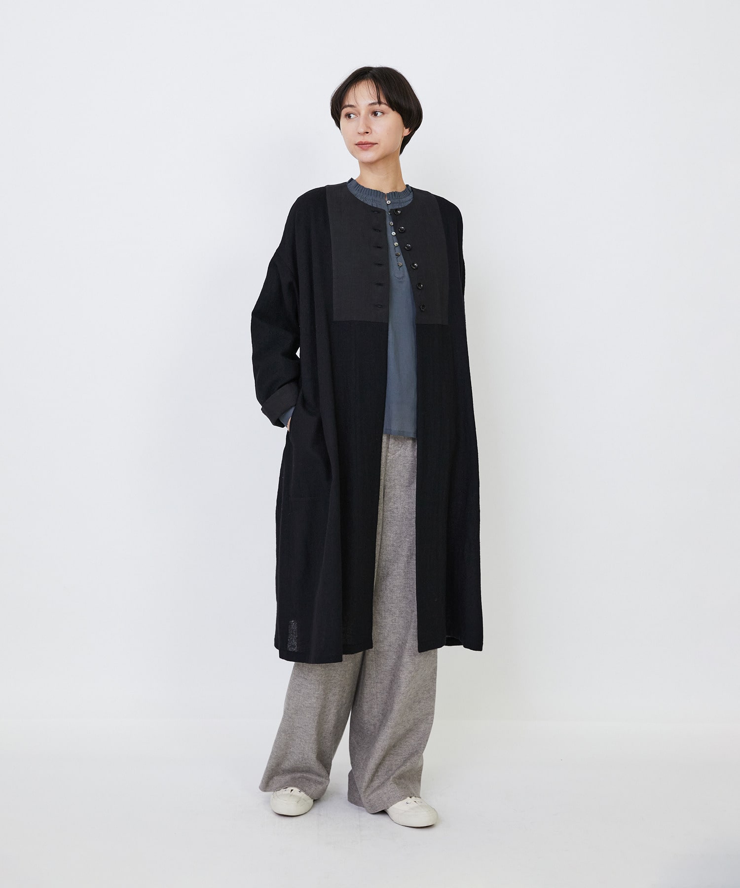 【LOISIR】｜2BUY10%OFF・3BUY20%OFF｜ウールリファインガーゼガウンコート 詳細画像 ブラック 1