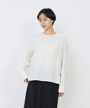 【LOISIR】グランジリネン肩ボタンショートブラウス 詳細画像 オフホワイト 1