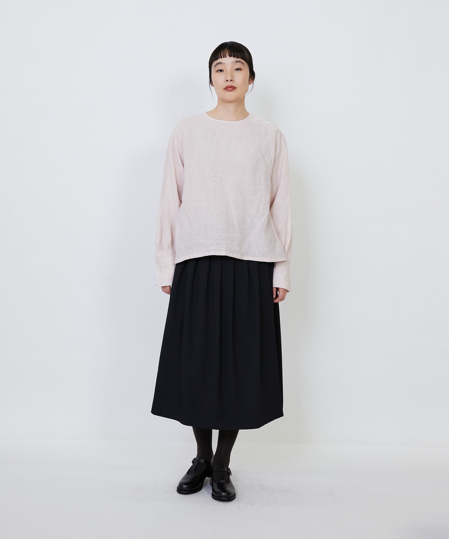 【LOISIR】グランジリネン肩ボタンショートブラウス 詳細画像 ピンク 13