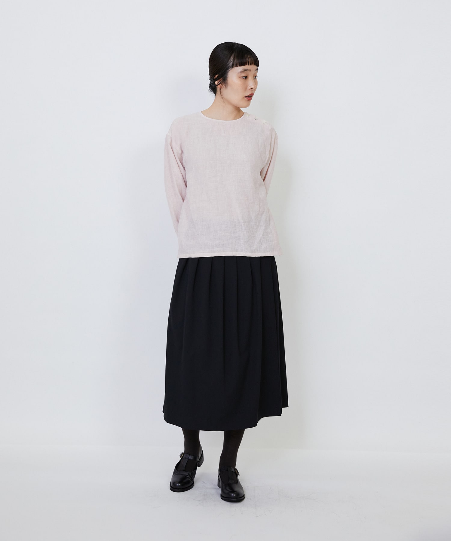 【LOISIR】グランジリネン肩ボタンショートブラウス 詳細画像 ピンク 14