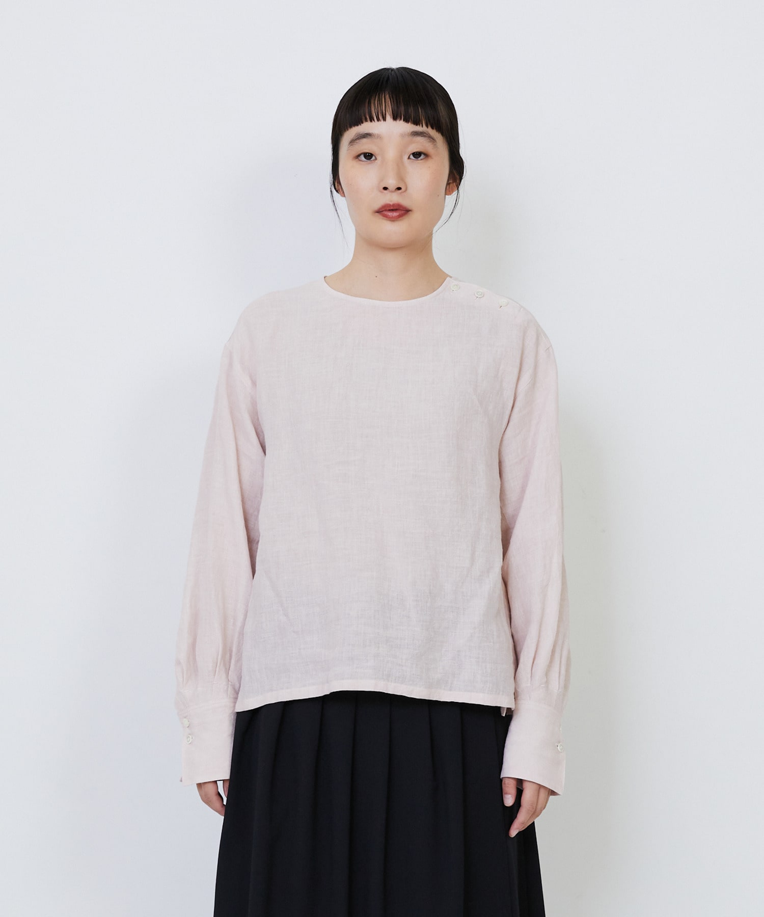 【LOISIR】グランジリネン肩ボタンショートブラウス 詳細画像 ピンク 18