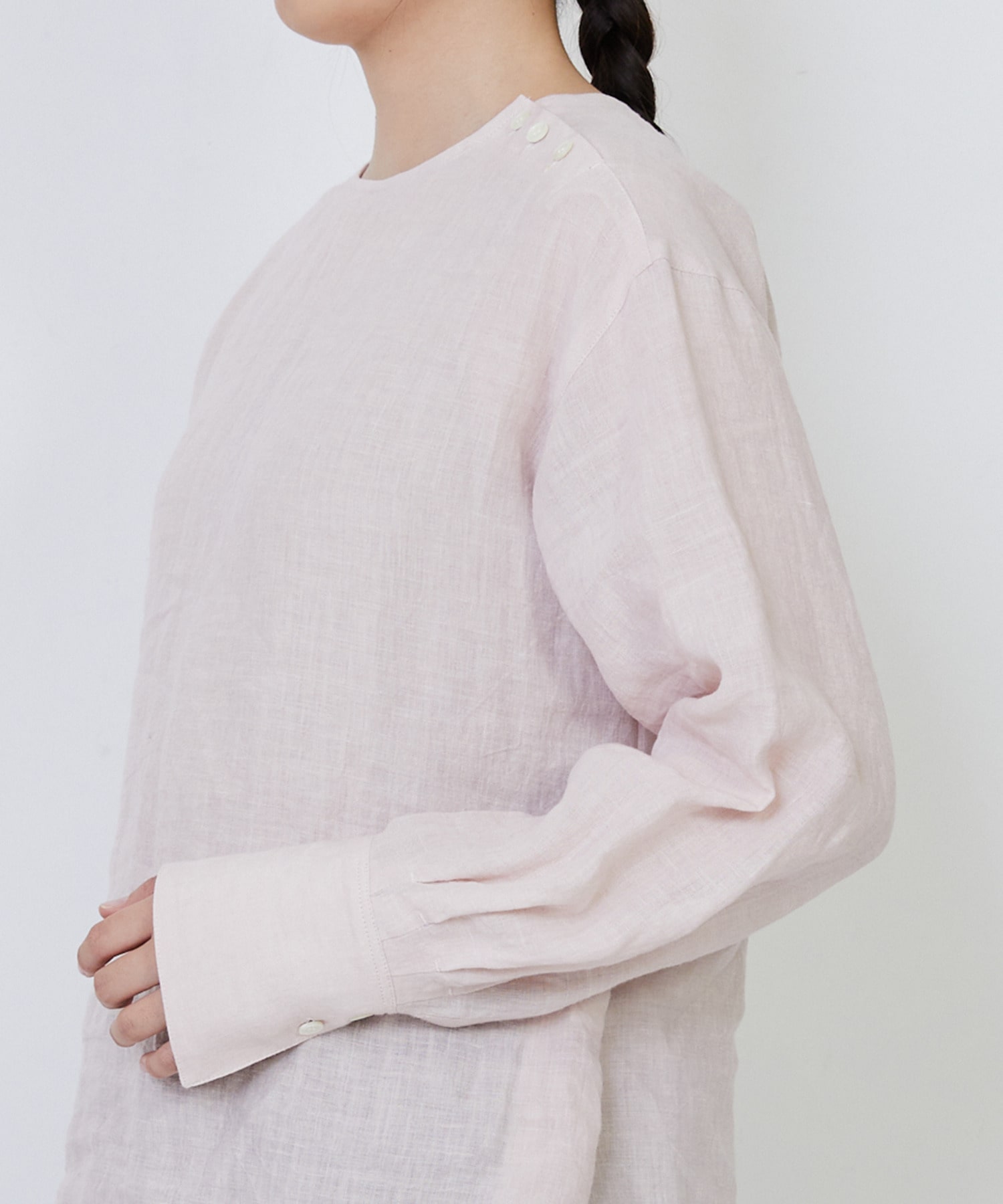 【LOISIR】グランジリネン肩ボタンショートブラウス 詳細画像 ピンク 23