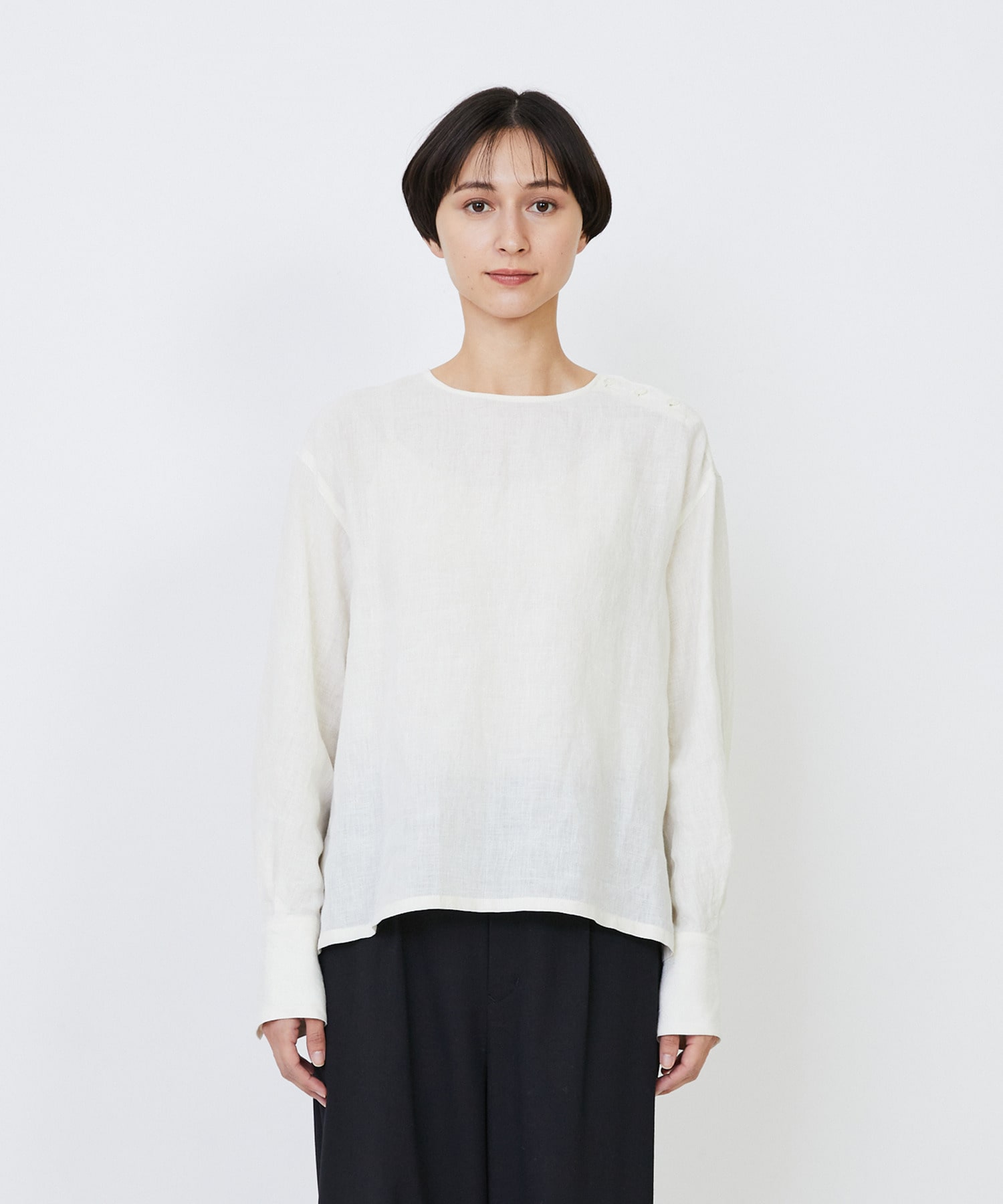 【LOISIR】グランジリネン肩ボタンショートブラウス 詳細画像 ピンク 8