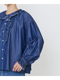 【LOISIR】｜2BUY10%OFF・3BUY20%OFF｜ライトデニムフリルデザインブラウス 詳細画像 インディゴブルー 10