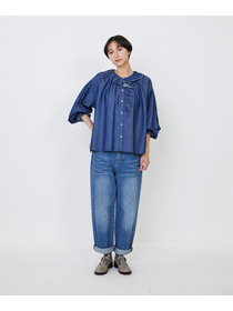 【LOISIR】｜2BUY10%OFF・3BUY20%OFF｜ライトデニムフリルデザインブラウス 詳細画像 インディゴブルー 11
