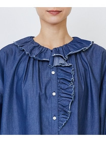 【LOISIR】｜2BUY10%OFF・3BUY20%OFF｜ライトデニムフリルデザインブラウス 詳細画像 インディゴブルー 8