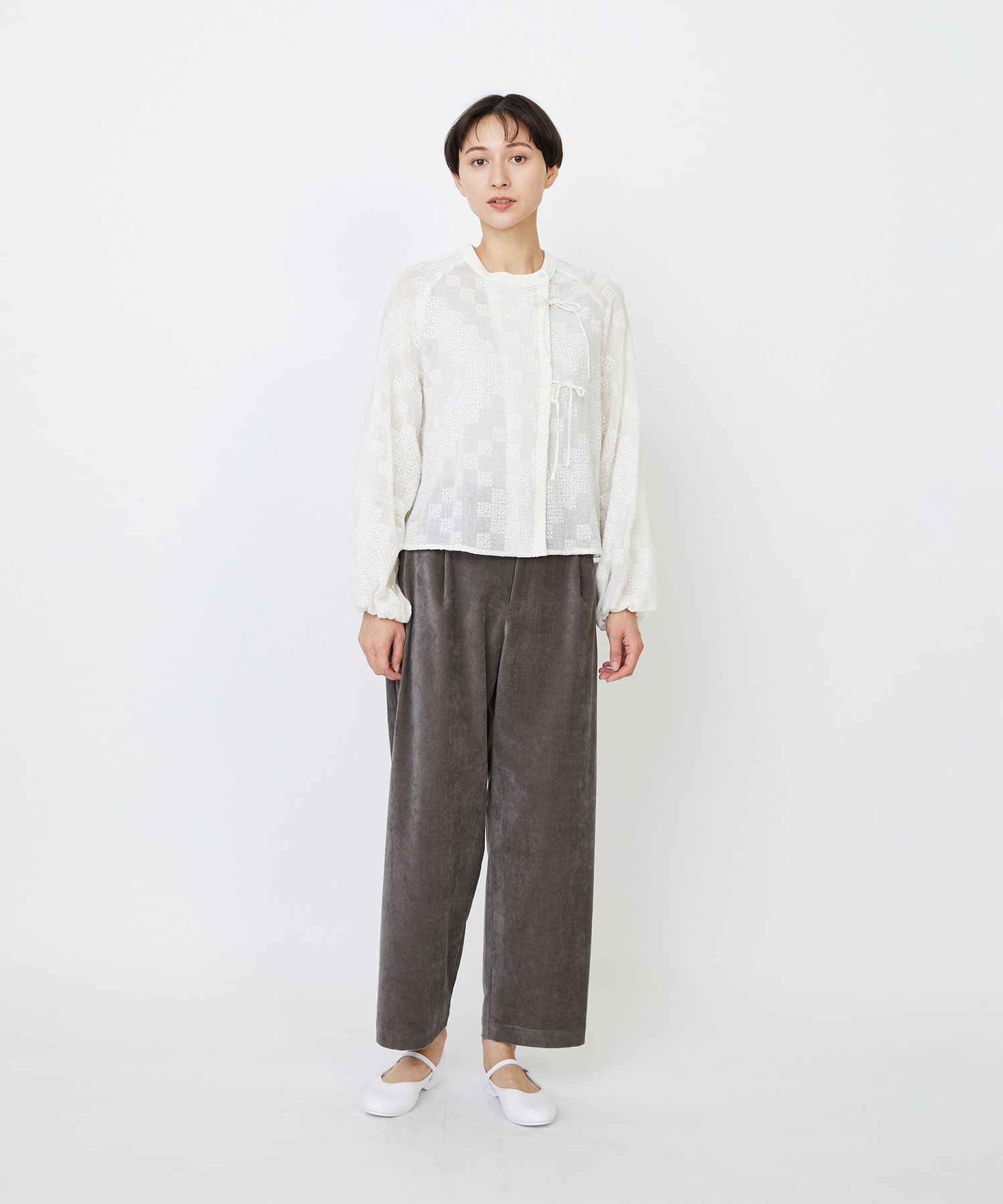 【LOISIR】【少量生産】ガーゼエンブロイダリーカシュクールブラウス 詳細画像 オフホワイト 11