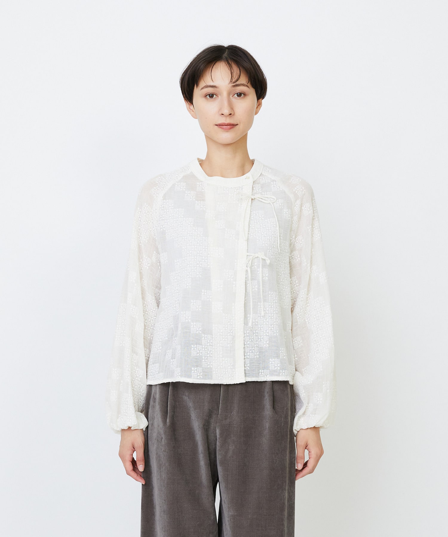 【LOISIR】【少量生産】ガーゼエンブロイダリーカシュクールブラウス 詳細画像 オフホワイト 15