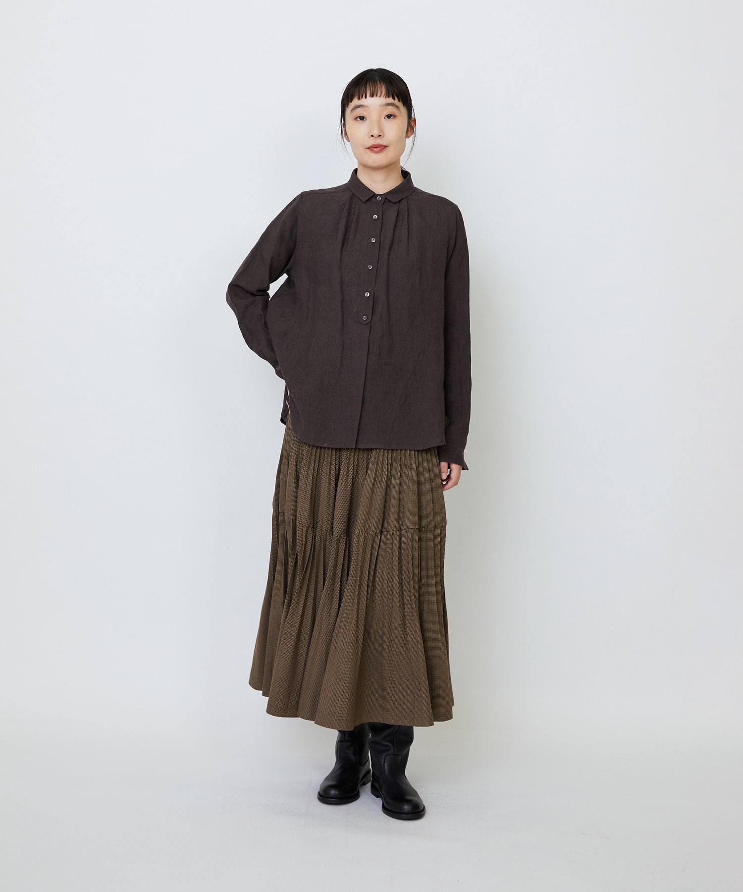 【LOISIR】グランジリネンミニカラーシャツ 詳細画像 ブラウン 2