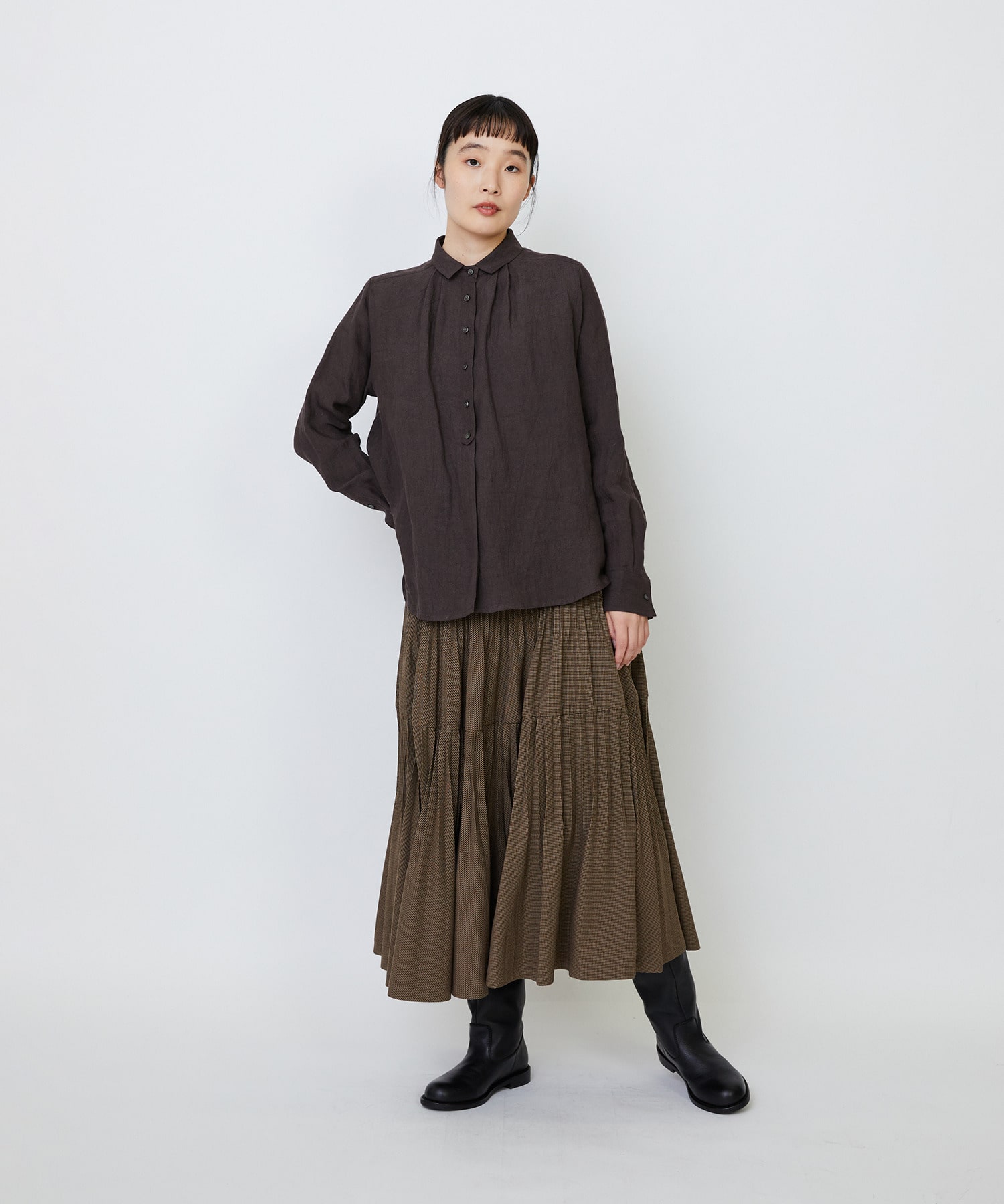 【LOISIR】グランジリネンミニカラーシャツ 詳細画像 ブラウン 3