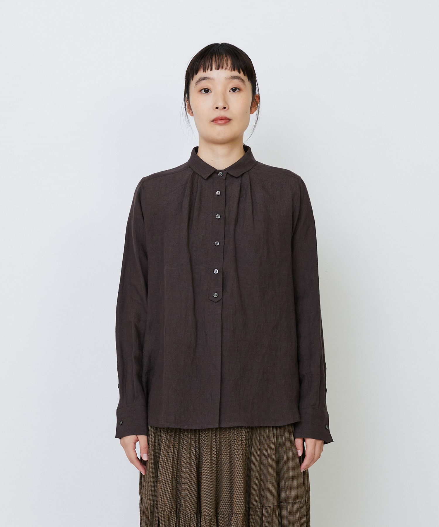 【LOISIR】グランジリネンミニカラーシャツ 詳細画像 ブラウン 7