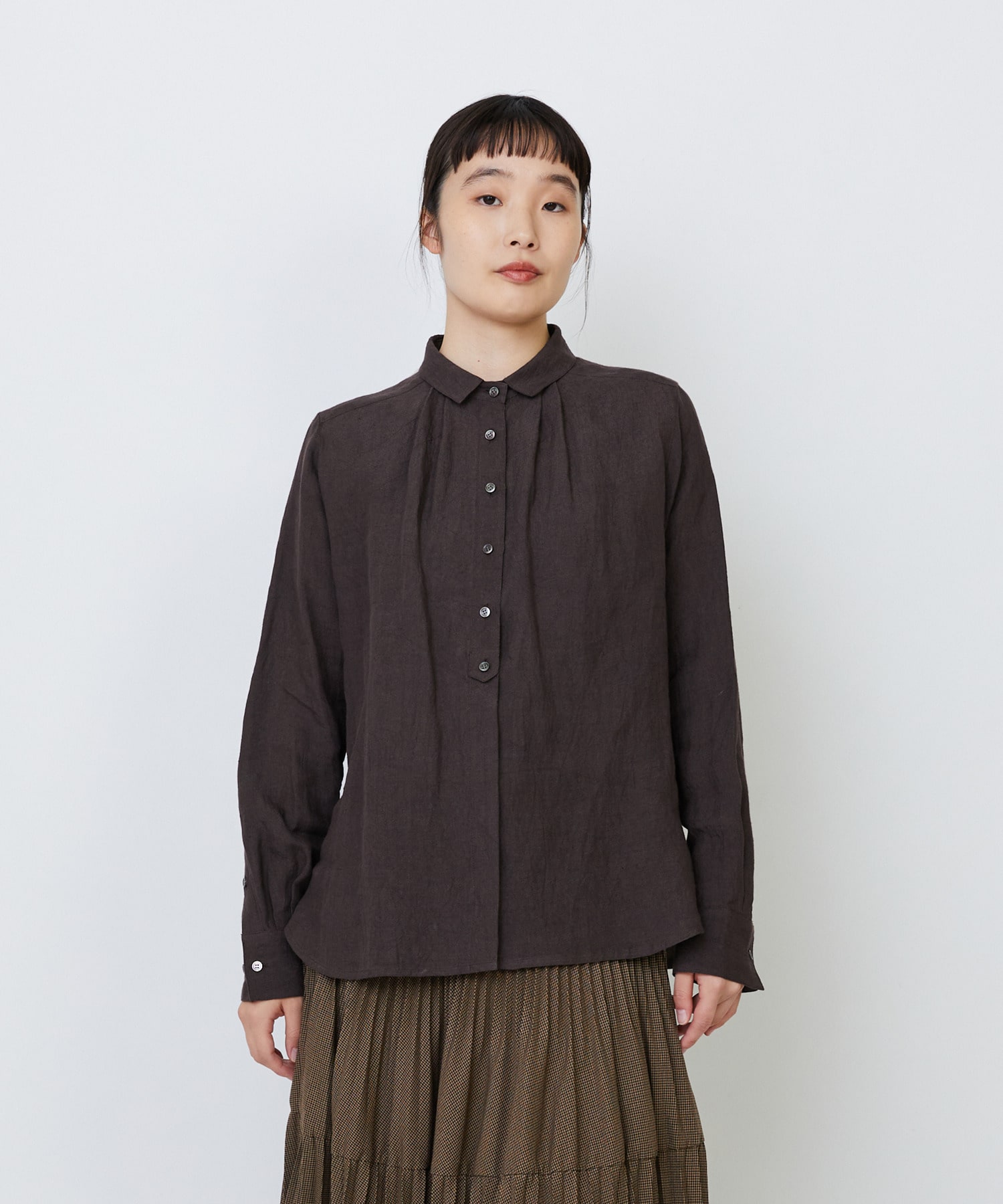 【LOISIR】グランジリネンミニカラーシャツ 詳細画像 ブラウン 1