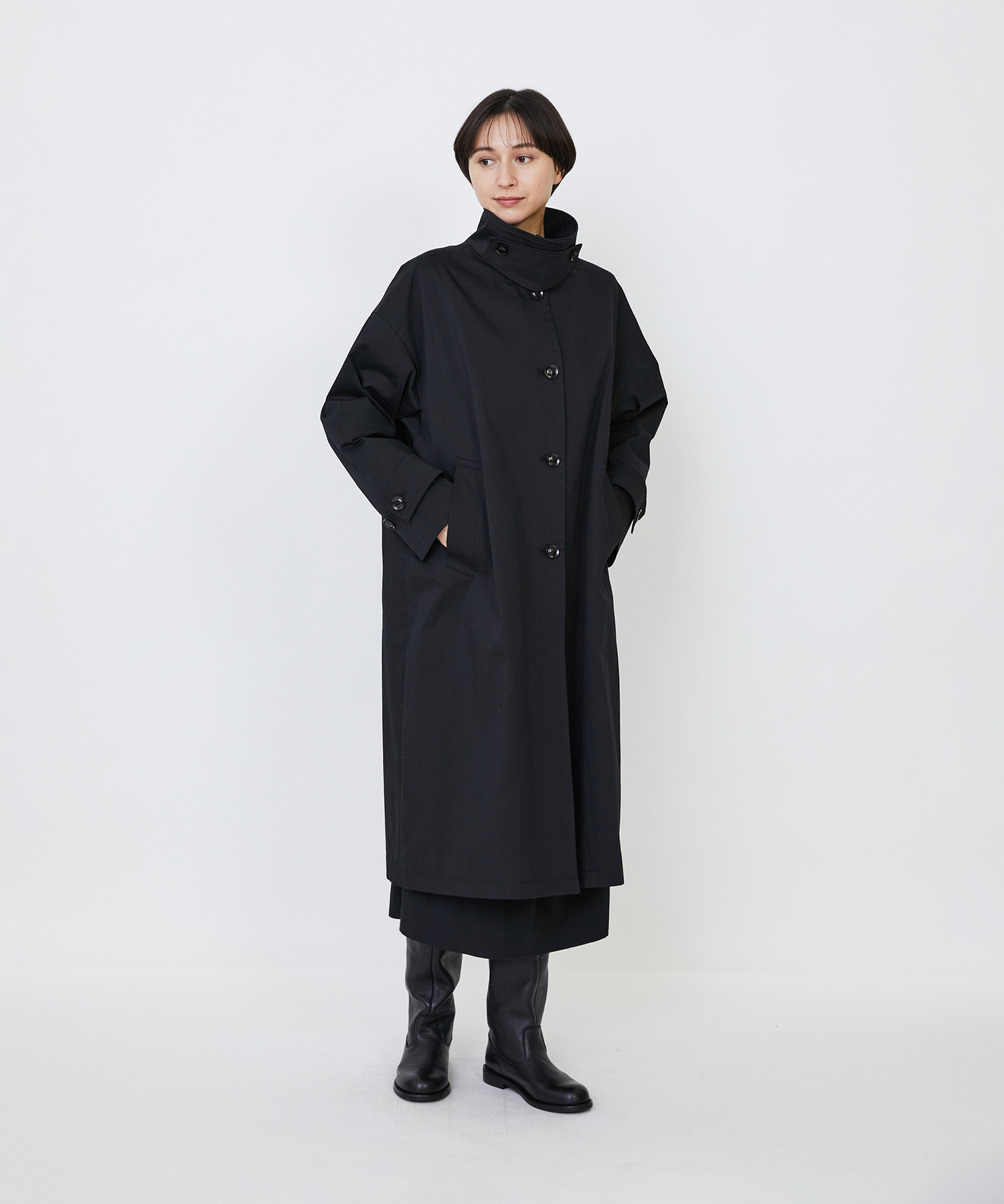 【LOISIR】｜2BUY10%OFF・3BUY20%OFF｜コットンナイロンストレッチツイルステンカラーコート 詳細画像 ブラック 6