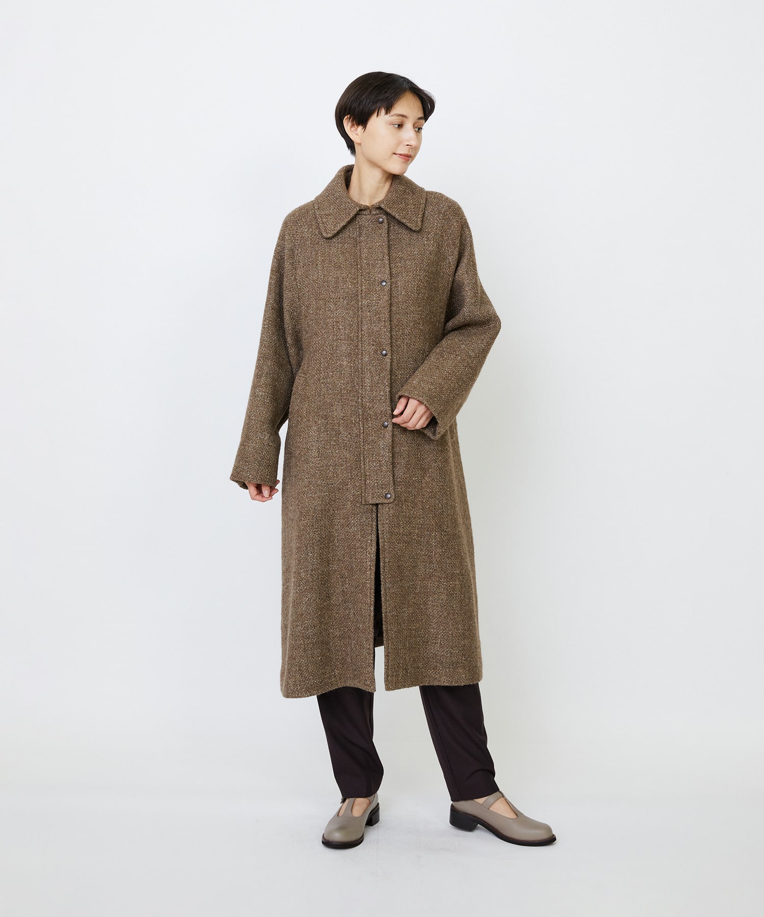 【LOISIR】リネンウールツイードステンカラーコート 詳細画像 ブラウン系その他 4