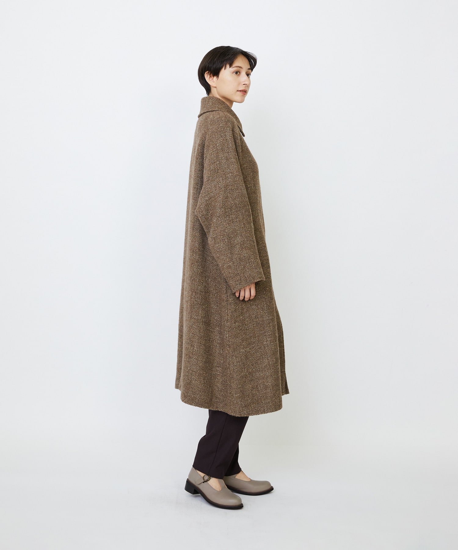 【LOISIR】リネンウールツイードステンカラーコート 詳細画像 ブラウン系その他 6