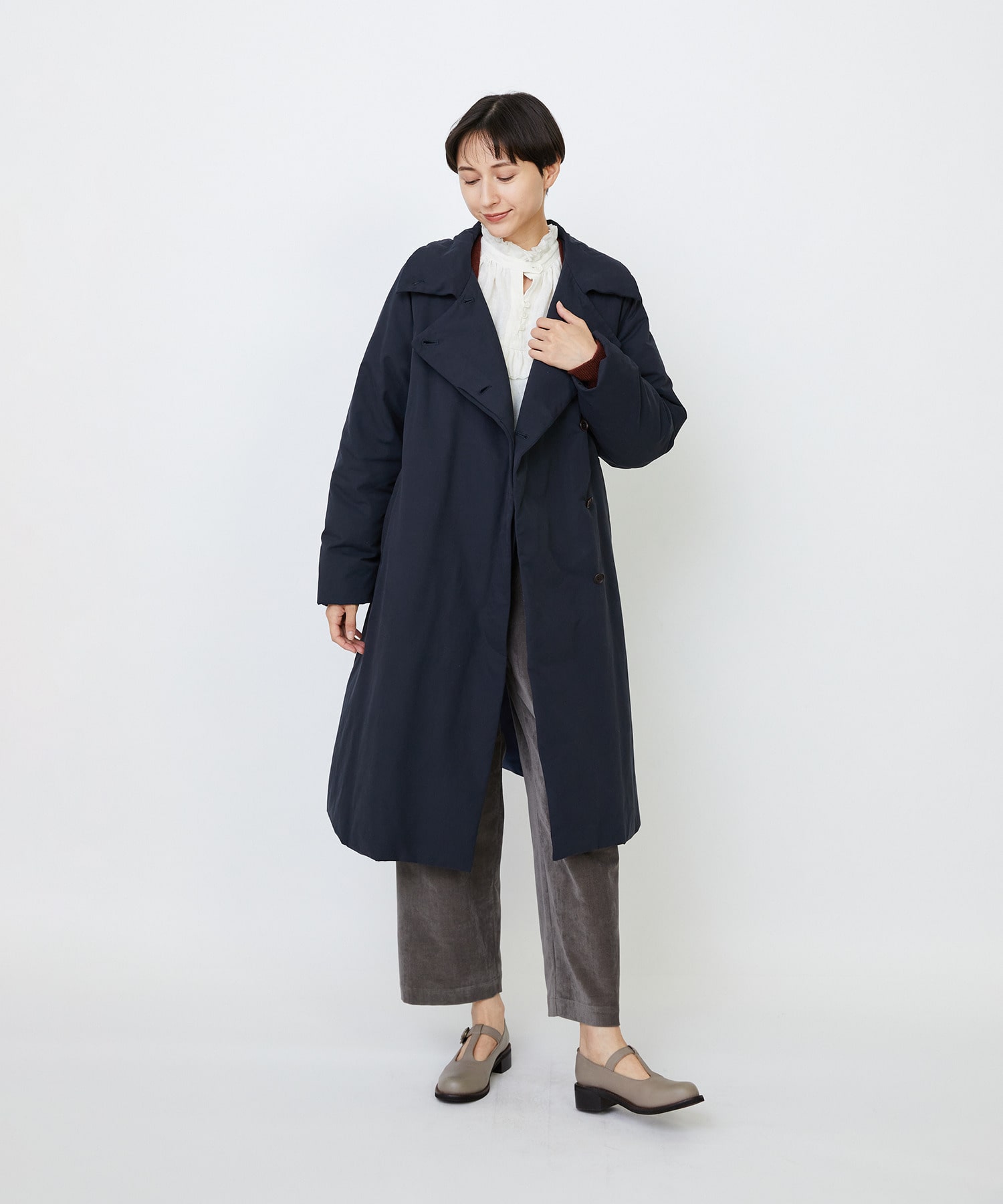【LOISIR】｜2BUY10%OFF・3BUY20%OFF｜【11月ベストセラーブランド内1位】【11月お気に入り登録ブランド内1位】リサイクルダウンステンカラーコート 詳細画像 ネイビー 14
