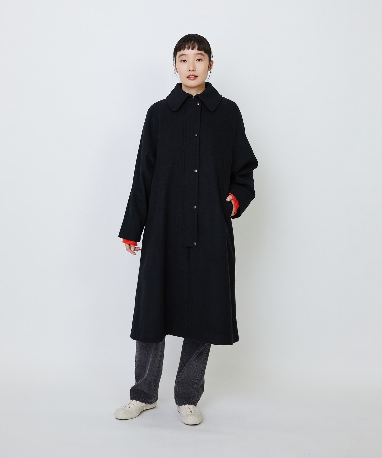 【LOISIR】｜2BUY10%OFF・3BUY20%OFF｜【11月ベストセラーブランド内2位】ラムウールメルトンステンカラーコート 詳細画像 ブラック 3