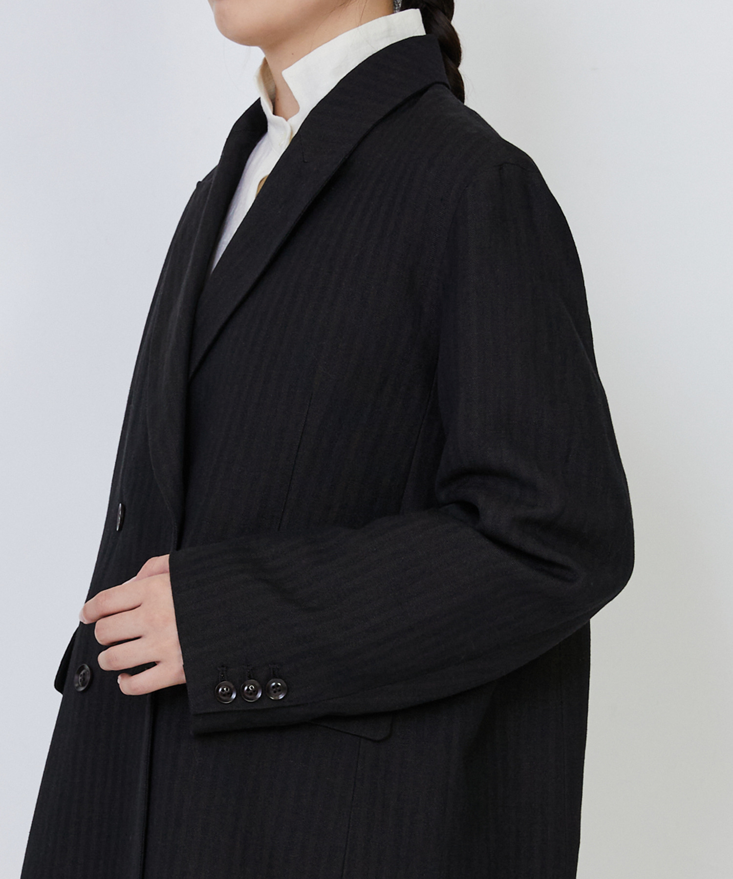 【LOISIR】｜2BUY10%OFF・3BUY20%OFF｜ウールリネンヘリンボーンダブルブレストジャケット 詳細画像 チャコールグレー 15