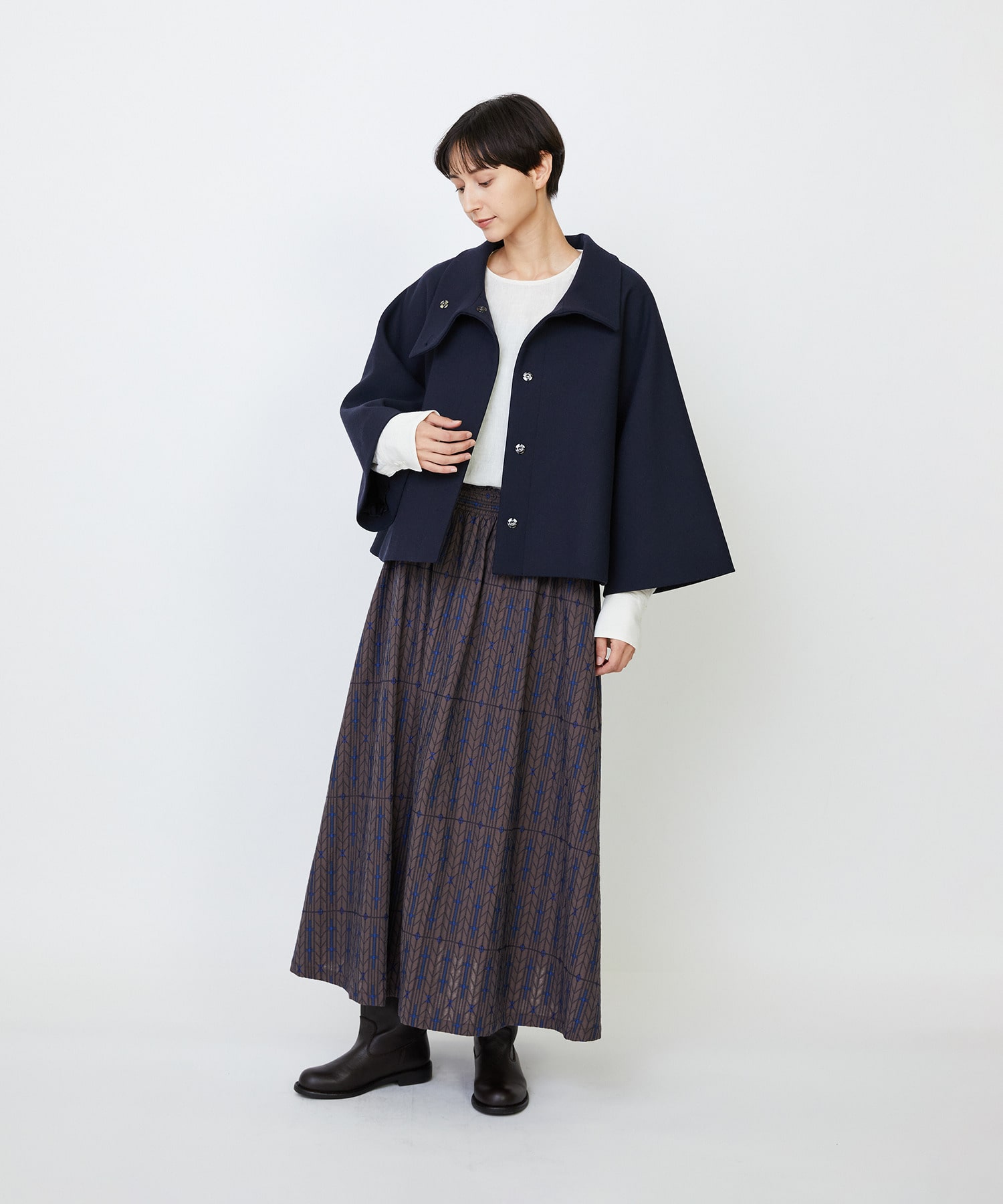 【LOISIR】Aラインショートジャケット 詳細画像 ネイビー 12