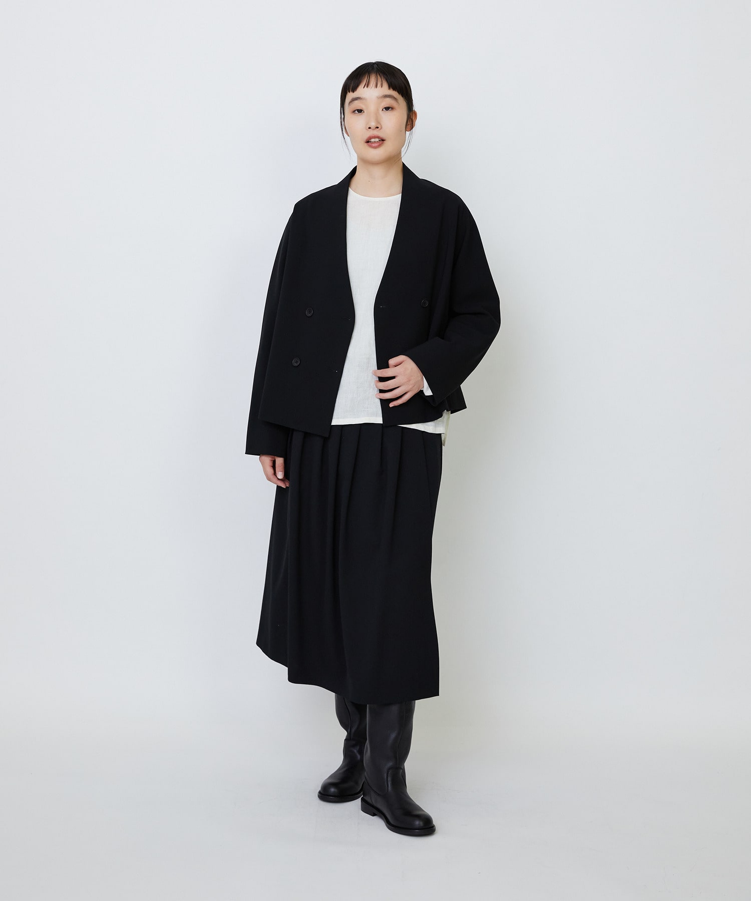 【LOISIR】エコダブルクロスノーカラージャケット 詳細画像 ブラック 1