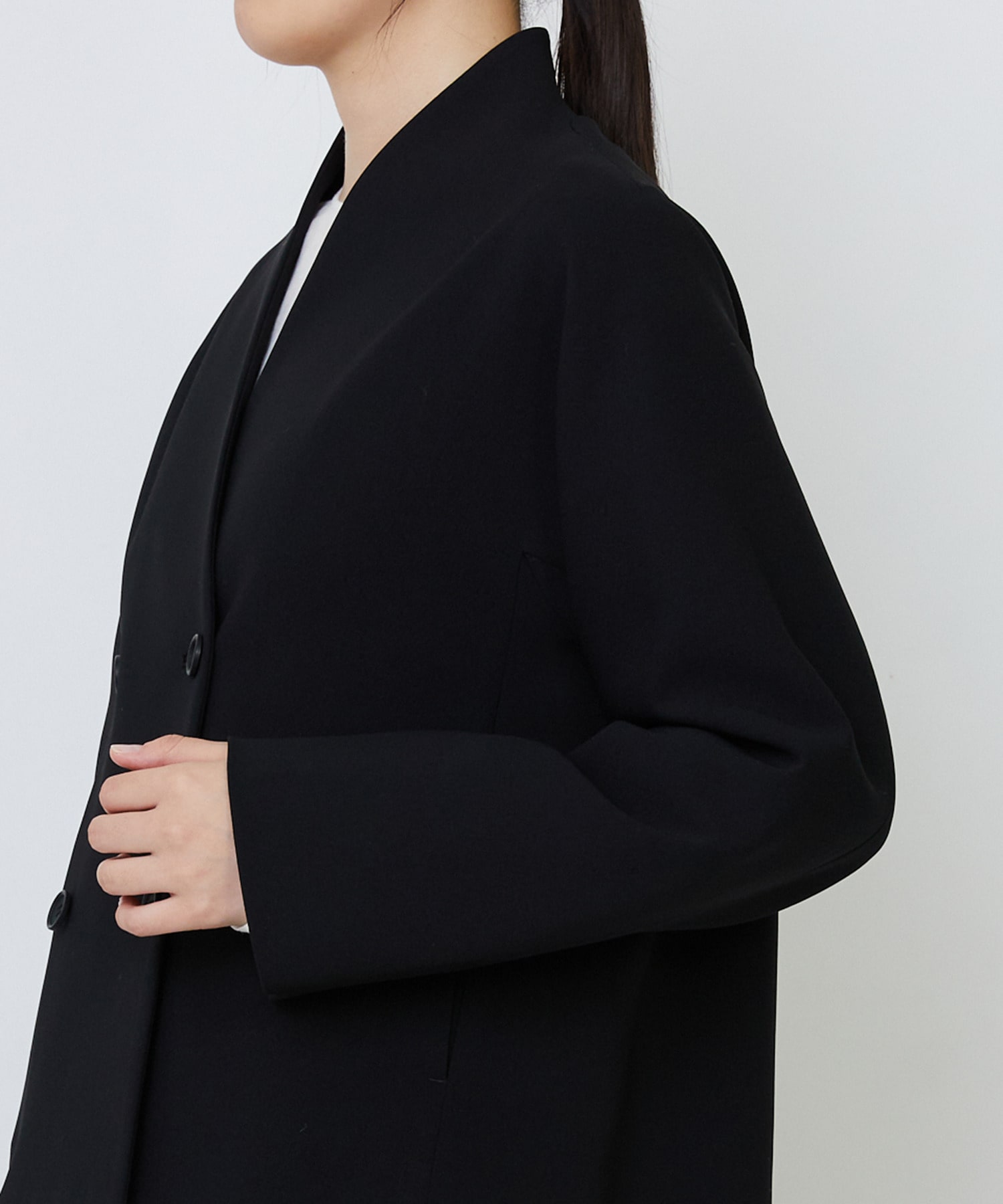 【LOISIR】エコダブルクロスノーカラージャケット 詳細画像 ブラック 12