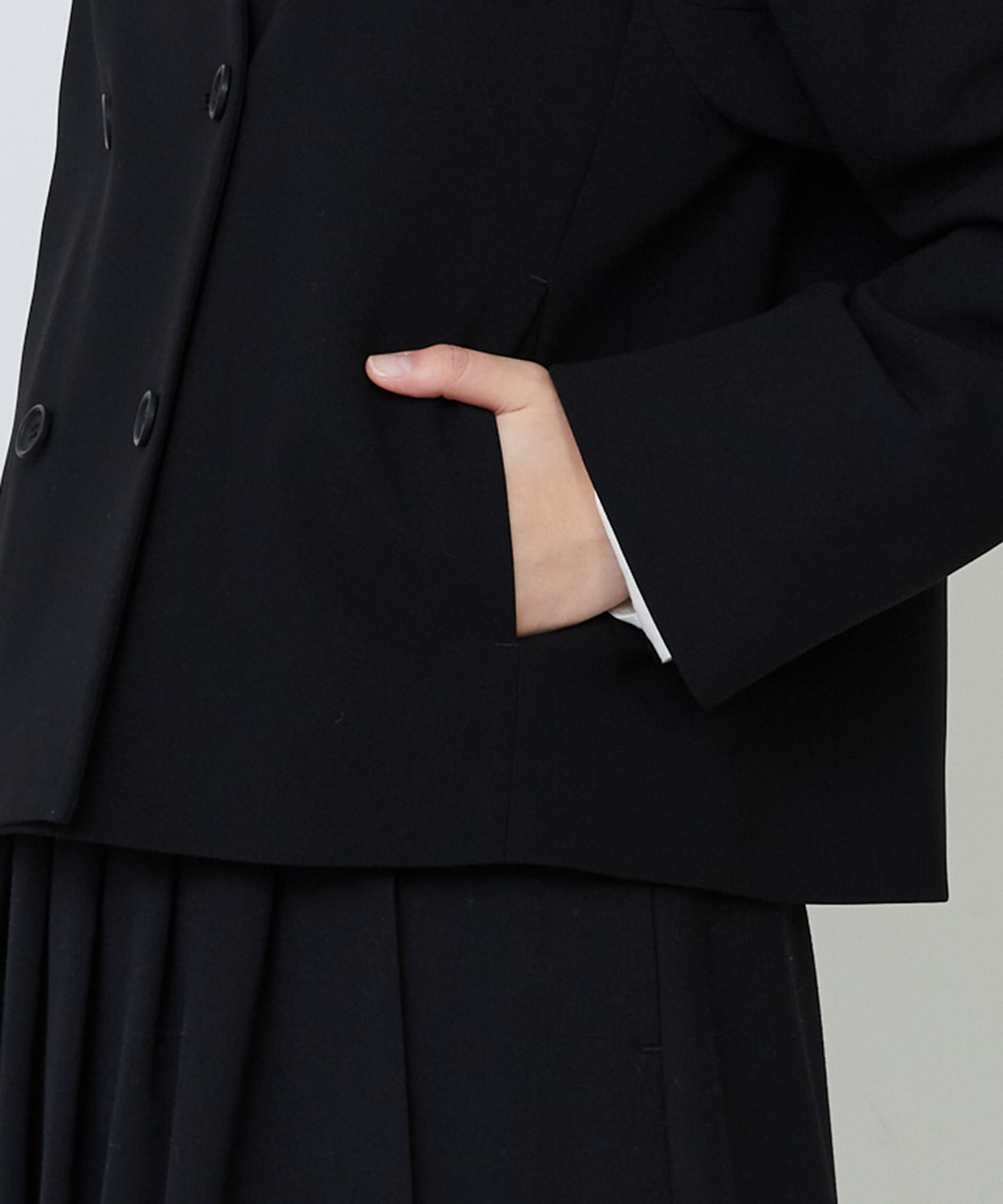 【LOISIR】エコダブルクロスノーカラージャケット 詳細画像 ブラック 13