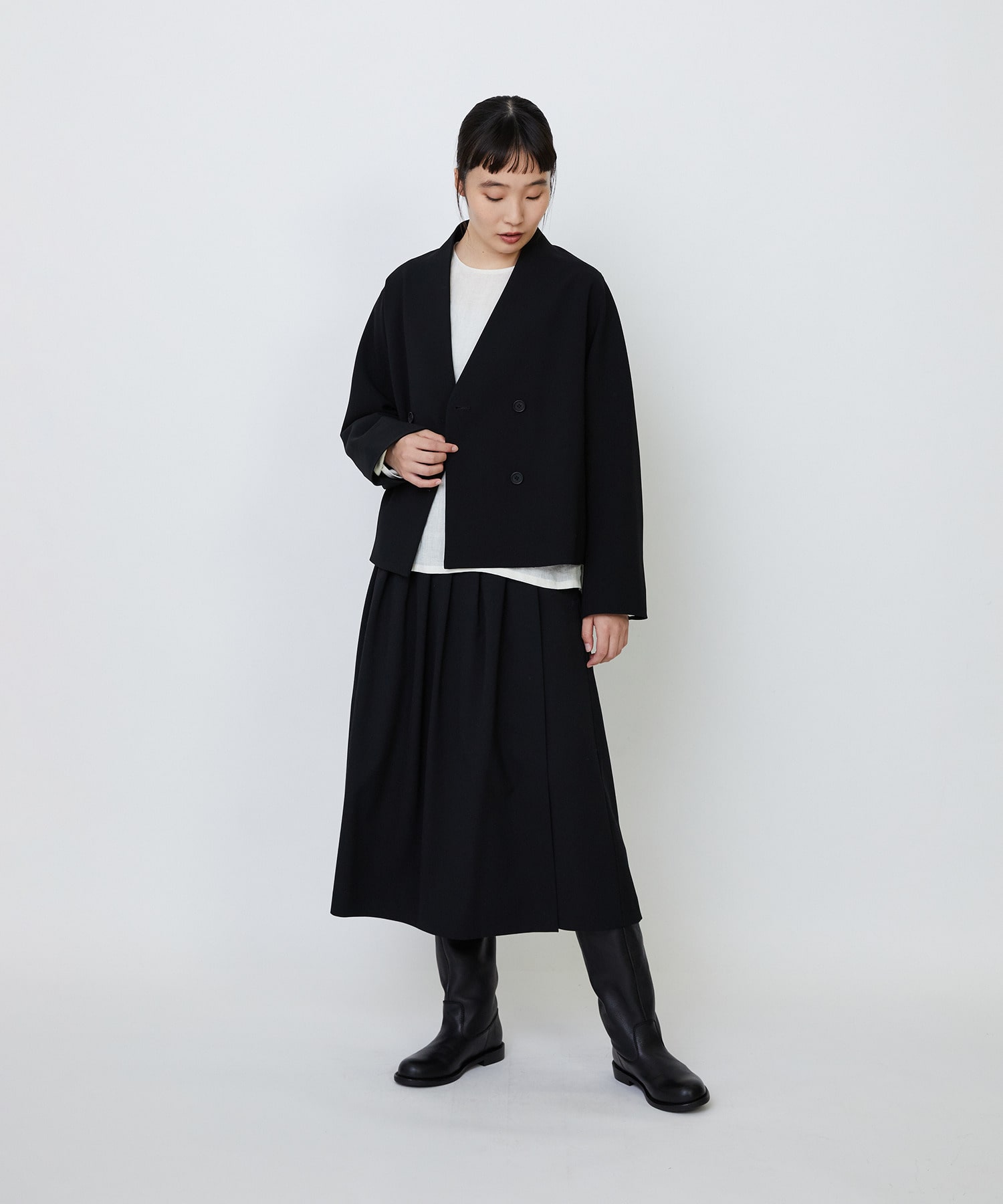 【LOISIR】エコダブルクロスノーカラージャケット 詳細画像 ブラック 2