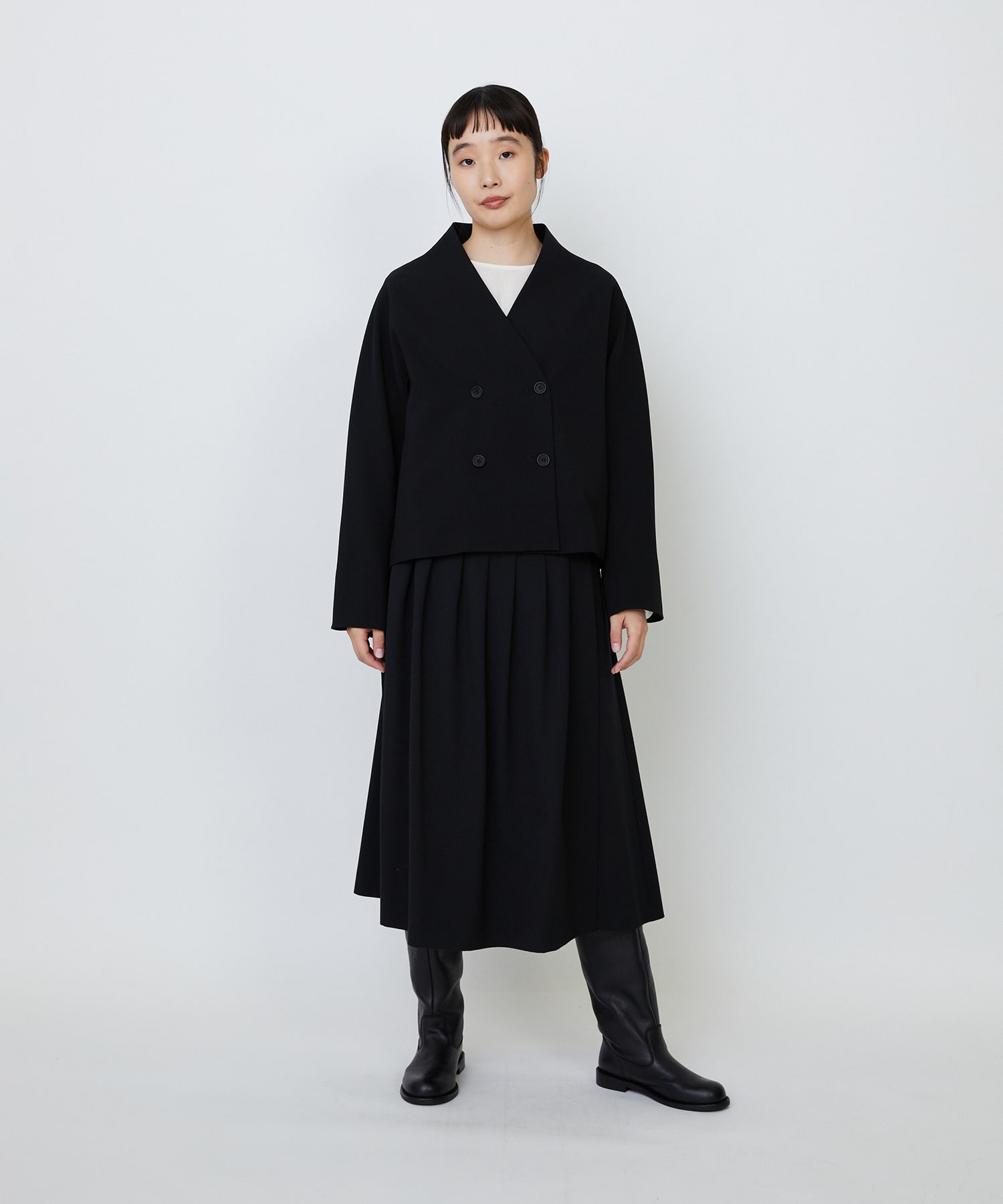 【LOISIR】エコダブルクロスノーカラージャケット 詳細画像 ブラック 3